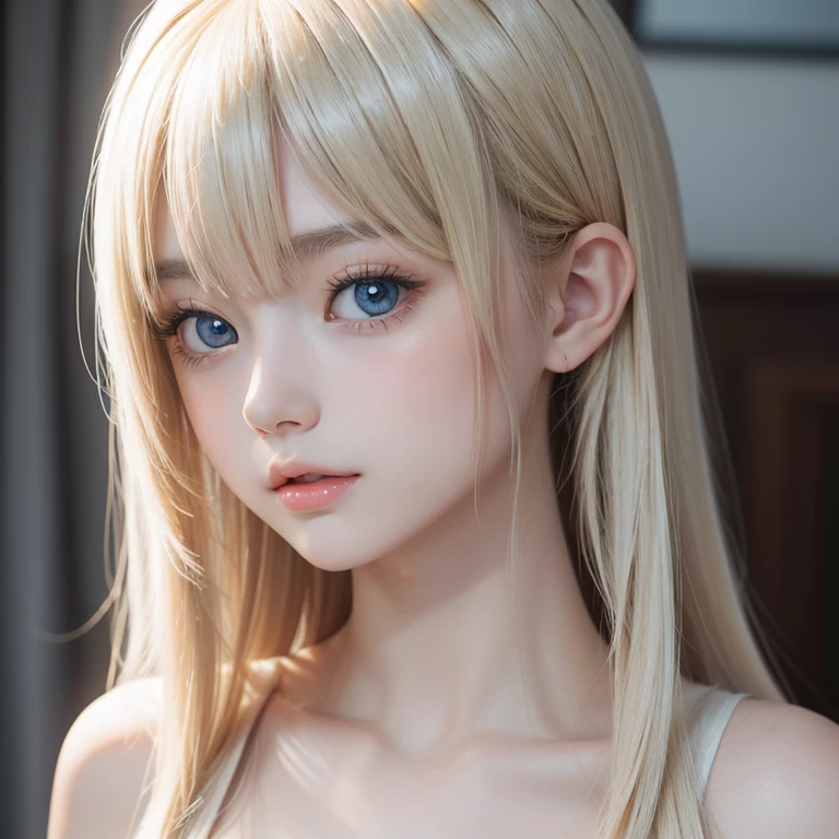 tmasterpiece,Best quality at best,ultra - detailed,8K,detailedlight,detailed shadow,raw, (delicate skin),(actual:1.2),1 russian girl,the face,Blonde hair,Long gray hair, Green-eyed,