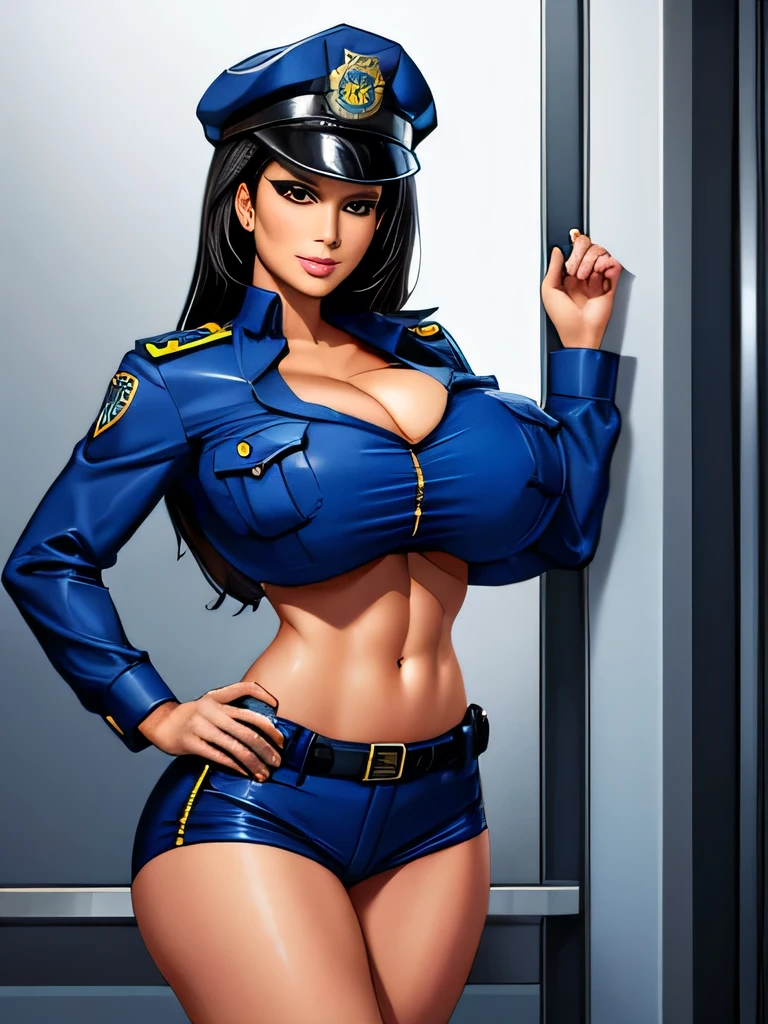 Busty cop, sexy uniform. realistic