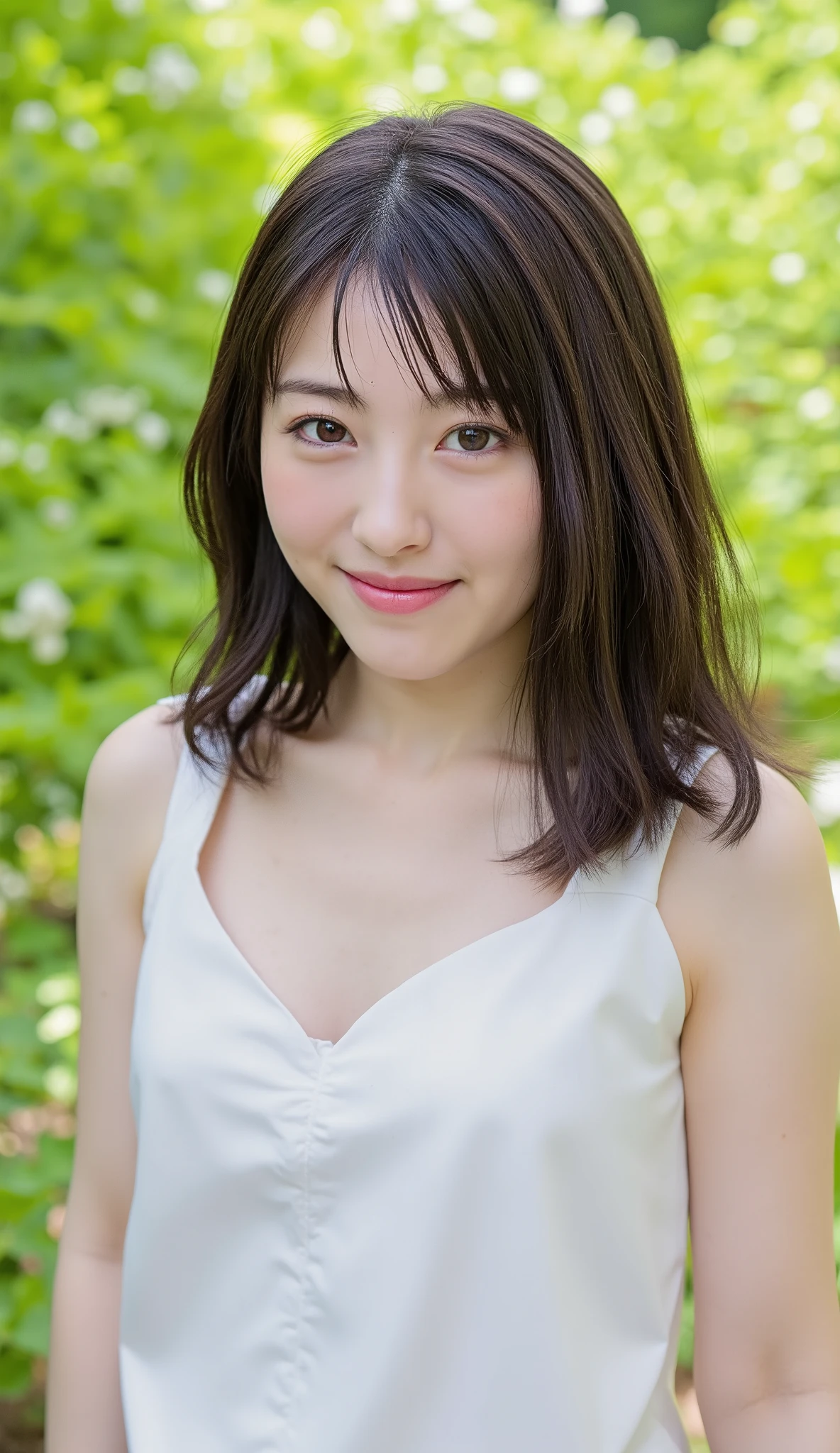 Arafed asian woman in white top posing for a picture - SeaArt AI