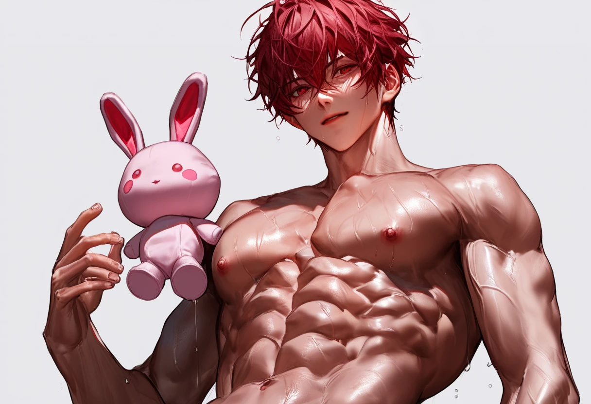 score_9, score_8_up, score_7_up, score_6_up, rating explicit, focus male, source anime, guy, black sclera, Pale skin, Very white skin, clown, blood, abs, nipples, wet, spread legs, low angle, male only, yaoi