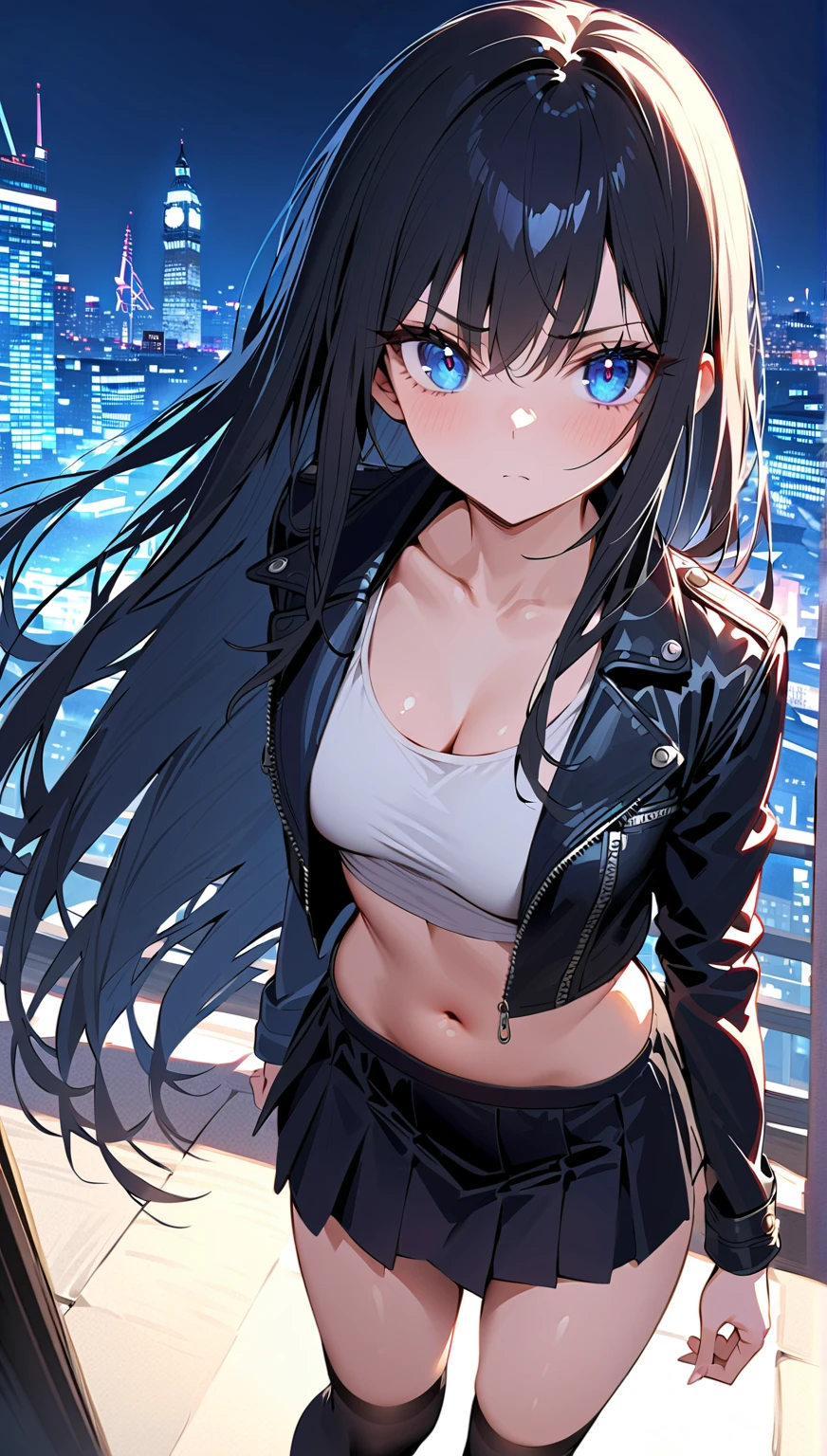1girl, solo, perfect face, masterpiece, bra, underwear, black_bra, jacket, black_panties,
