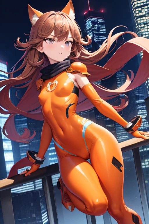 best detailed, Highly detailed,Beautiful body,Beautiful Nose,perfect eyes,perfect face,ultra highres,beautiful legs,Perfect hands,Masterpiece,illustration,,perfect anatomy,street fighter,doll suit,shadaloo doll,dollsuit,expressionless,empty eyes,blank eyes,looking at viewer,red gloves,boots,emotionless,black latex,corruption,mind control,female combatant,full body,hypnotized,unhappy trance,full body suit,obey,extremely glossy latex,hypnosis,hypnoLora,Slave,necktie,yellow tie,standing,Fighting Stance,(salute),military,dark persona,(((pixel-perfect, detail-perfect))),(solo),1girl,orange hair,ahoge, sidelocks, medium hair, side ponytail, hair scrunchie, brown eyes,medium breasts, height:158cm, [strong]