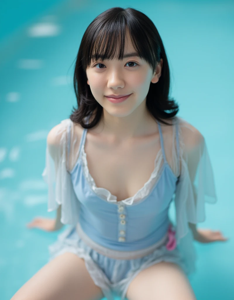 (NFSW)、(High resolution:1.5)、Highest quality,Very detailed,masterpiece,Super detailed,alone,(One 12 year old girl),((Summer School Uniforms:1.5)), Seraphim, ((skirt:1.5)), smile, Thigh fetish images: 1.5、(((barefoot)))、(Her thighs and white bikini reflected in the clear blue water)、(reflected in water:1.5)、((I can see the white string panties:1.5))、(Cleavage)、((Clear blue seawater))、Summer sun、はしゃいだsmile、Beautiful Eyes、(pull-out-panties)、(Panties on knees)、Big necklace and tiara、The water is marine blue、Glossy thighs: 1.5