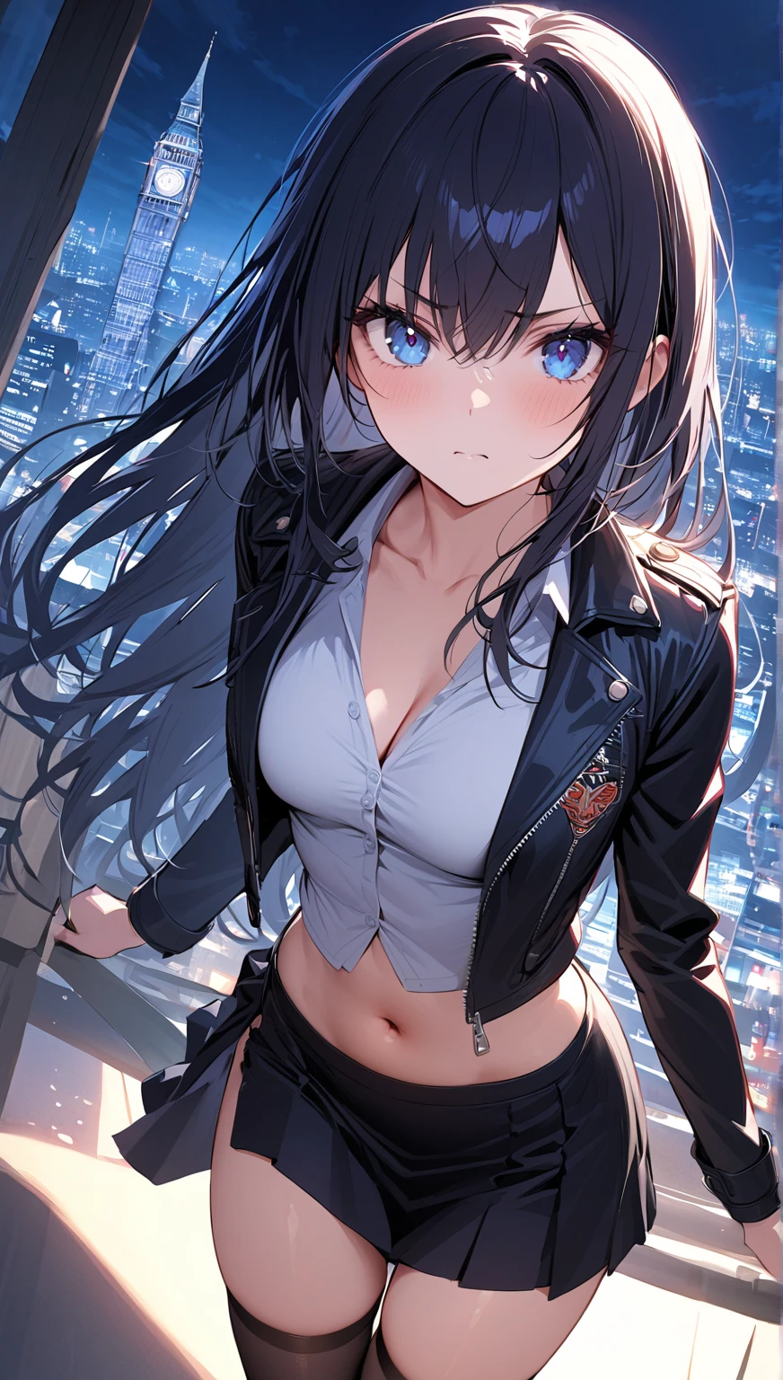 最high quality、Best image quality、masterpiece、With a girl((cute、16 years old、Best Bust、Medium Bust、Beautiful Blue Eyes、Spread your chest wide,Black Hair、Disheveled Hair、thin、Highest Valley、white open Y shirt,Black trousers、Teary whole body is wet、cry))high quality、Beautiful art、background((night、heavy rain、City)),Tabletop、Exquisite design、Visual Arts、Written boundary depth、Best lighting、Highest detail、8k