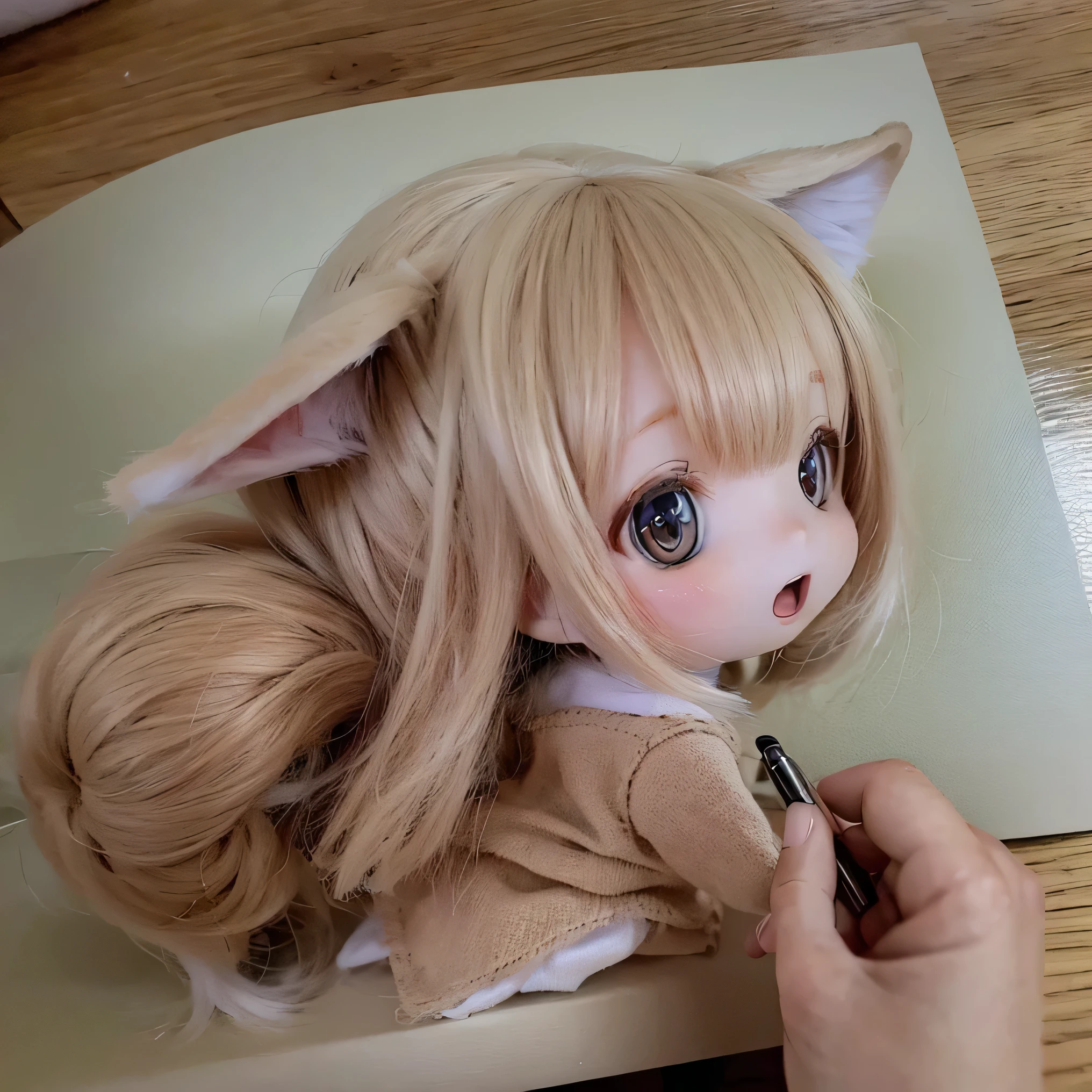 school uniform 、 Shiba Inu girl seen from behind、 chibi、 cute 、3D pencil drawing