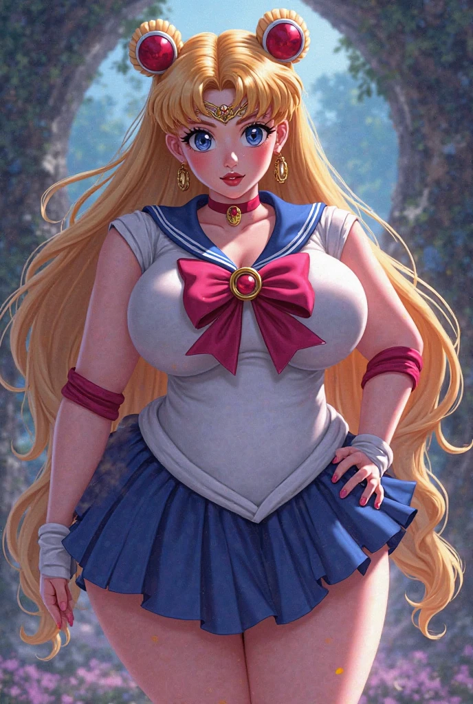 big boobs, huge breasts, massive breasts, Usagi Tsukino from sailor moon, standing, towering over city, gts, giantess