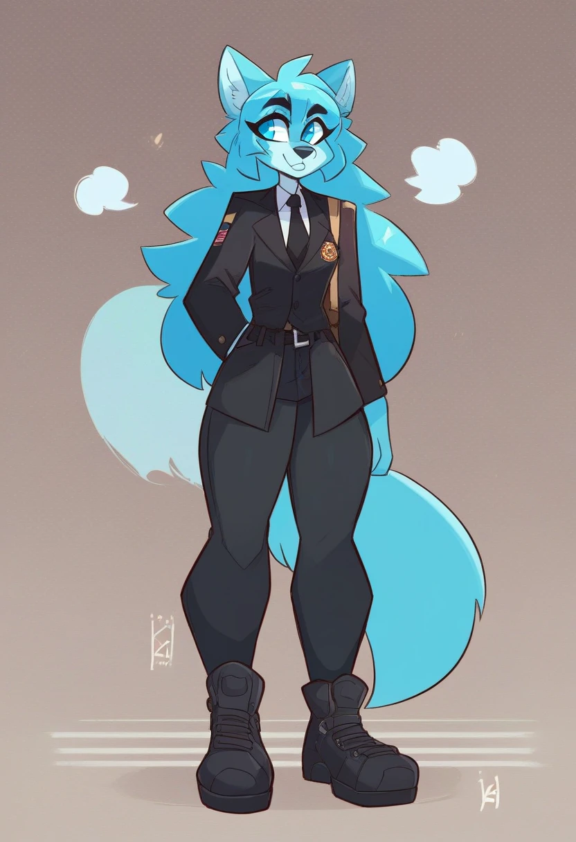 Silly cat, girl, wide hips, cat, antro, white cat,thick legs, body slim, huge breasts, sweat, wearing navy blue pants, wearing navy blue jacket, wearing a dark green army helmet, brown belt,