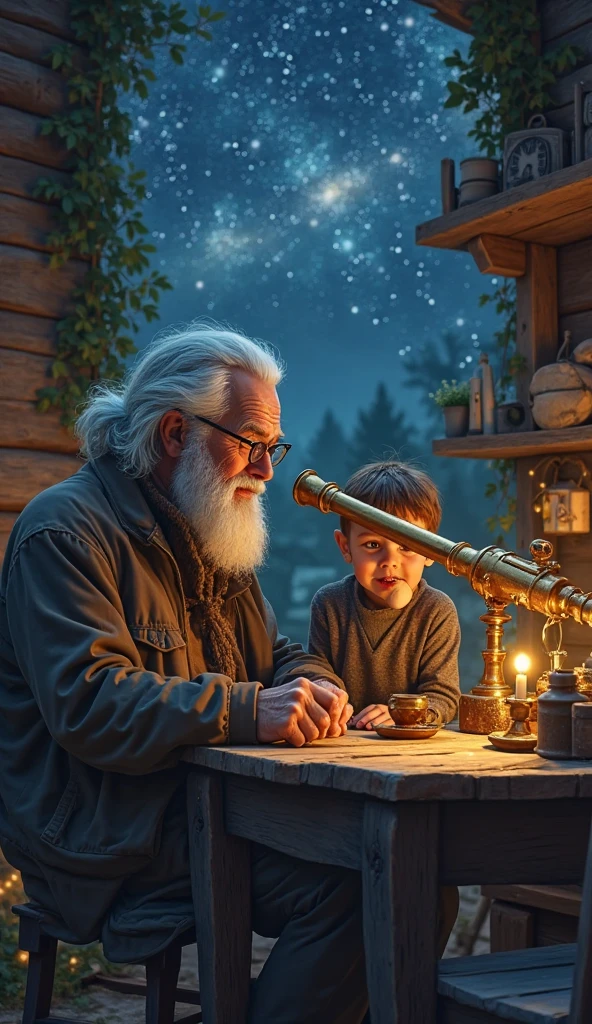 Boy discuss with their grandfather in night