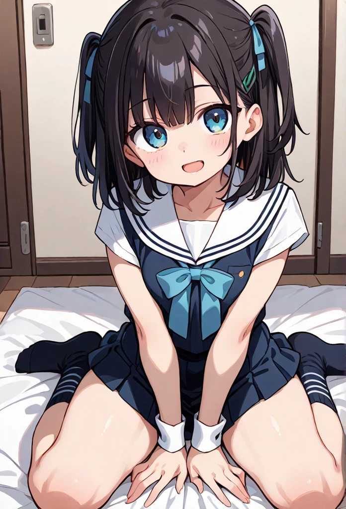 1girl, solo, medium hair, mini skirt, socks, wariza, 