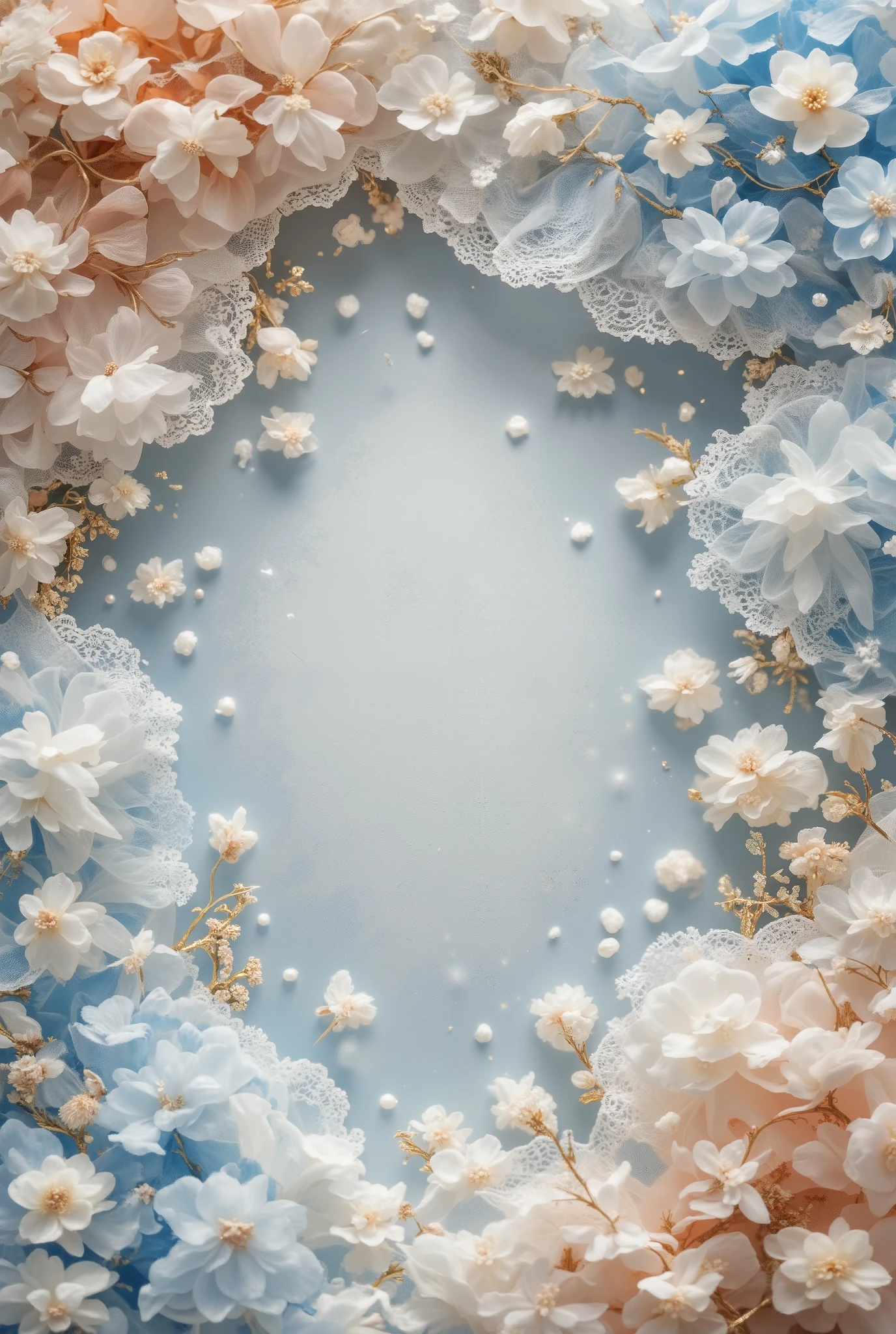 ((background only)),Overhead shot,(((masterpiece))), (((TOP QUALITY))), ((Super Detail)), ((非常にdelicateで美しい)), (最高masterpiece:1.4),delicate,8k,((antique lace :1.5)),((Arrange the aligned ruffles :1.5))(( beautiful tulle layered wallpaper :1.5))(( generate only cloth :1.4)),(zoom up on the tulle fabric that spreads all over the screen:1.4),( scattered small flowers :1.5)Pink collage cloth,ghostwhite, lots of cotton , fairy tale,ribbon, pearl decoration , glitter decoration ,(Shabby chic), Cute Atmosphere , soft atmosphere