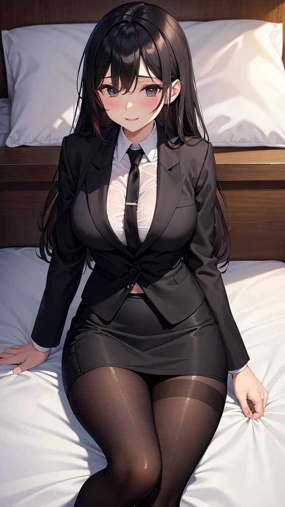 masterpiece, best quality, expressive eyes, perfect face, highly detailed, intricate detailed, atmospheric perspective, solo, 1mature seductive woman lean on desk, alluring pose, brown semi long hair, neckless, business suit, checked vest, blouse, black pencil skirt, tight mini skirt, cleavage, pantyhose, spread legs, panties, curvy, thighs, calm smile, office room, at night,