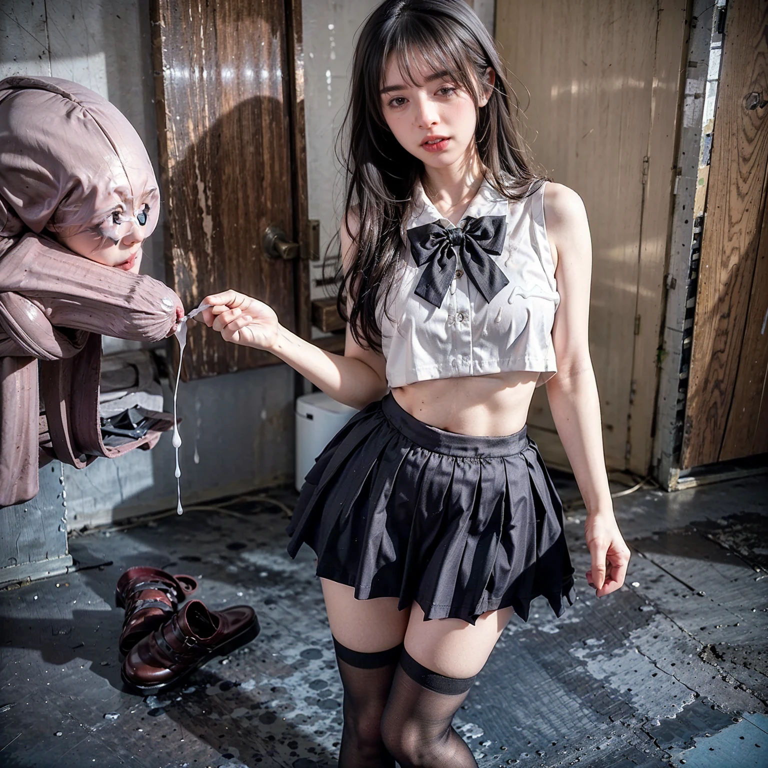 (masterpiece:1.2), highest quality, high resolution, realistic, rabbit ears, black rabbit ears, fake rabbit ears, pantyhose, black pantyhose,bowtie, wrist cuffs, black leotard, casino,roulette table, poker chips, slot machine, chandelier, (8k, RAW photo, best quality, masterpiece:1.2), (realistic, photo-realistic:1.4), (extremely detailed 8k wallpaper), Photo of a beautiful Japanese idol 12 years old woman., (((Very small breasts))), ((Baby Face)), (((sweaty armpits))), Armpit depression, ((((Dimpled Armpits)))), ((((Deeply wrinkled armpits))))