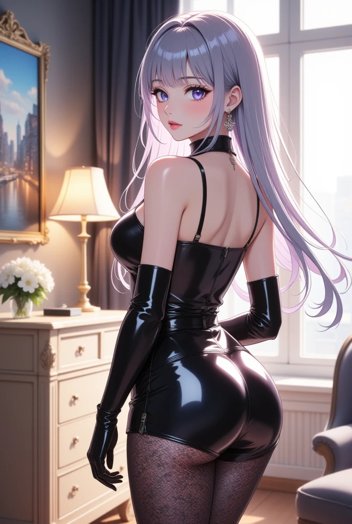 photo, Beautiful woman with a huge posterior, vue de profile, vue entiere, render real --auto --s2