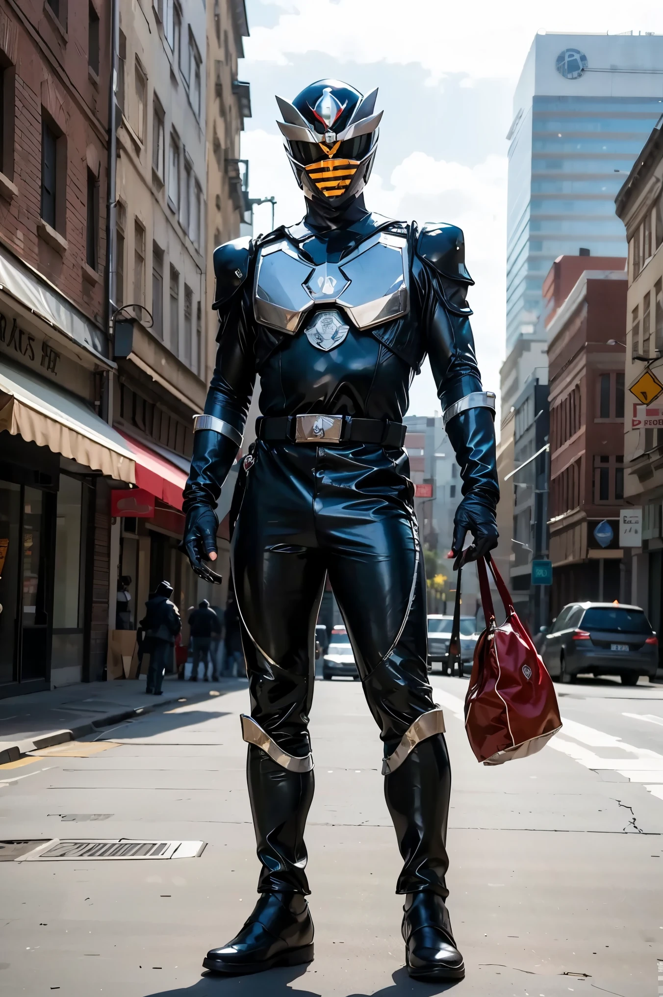 1boy, white costume, full body, Illustration, cinematic light, high resolution, best quality, ultra detailed, masterpiece, power suit, powerranger, suit, spd, (silver royal guard ranger suit), gold detail