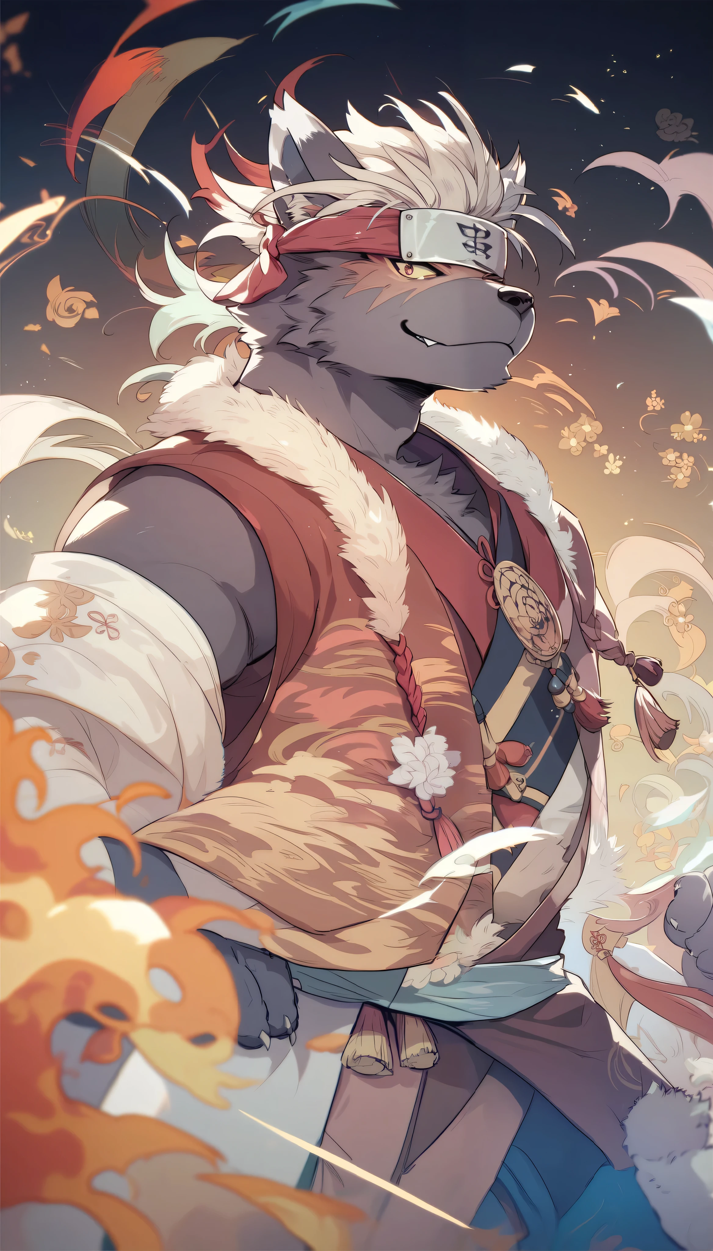 Anime character with a sword and a fire breathing in the background ...