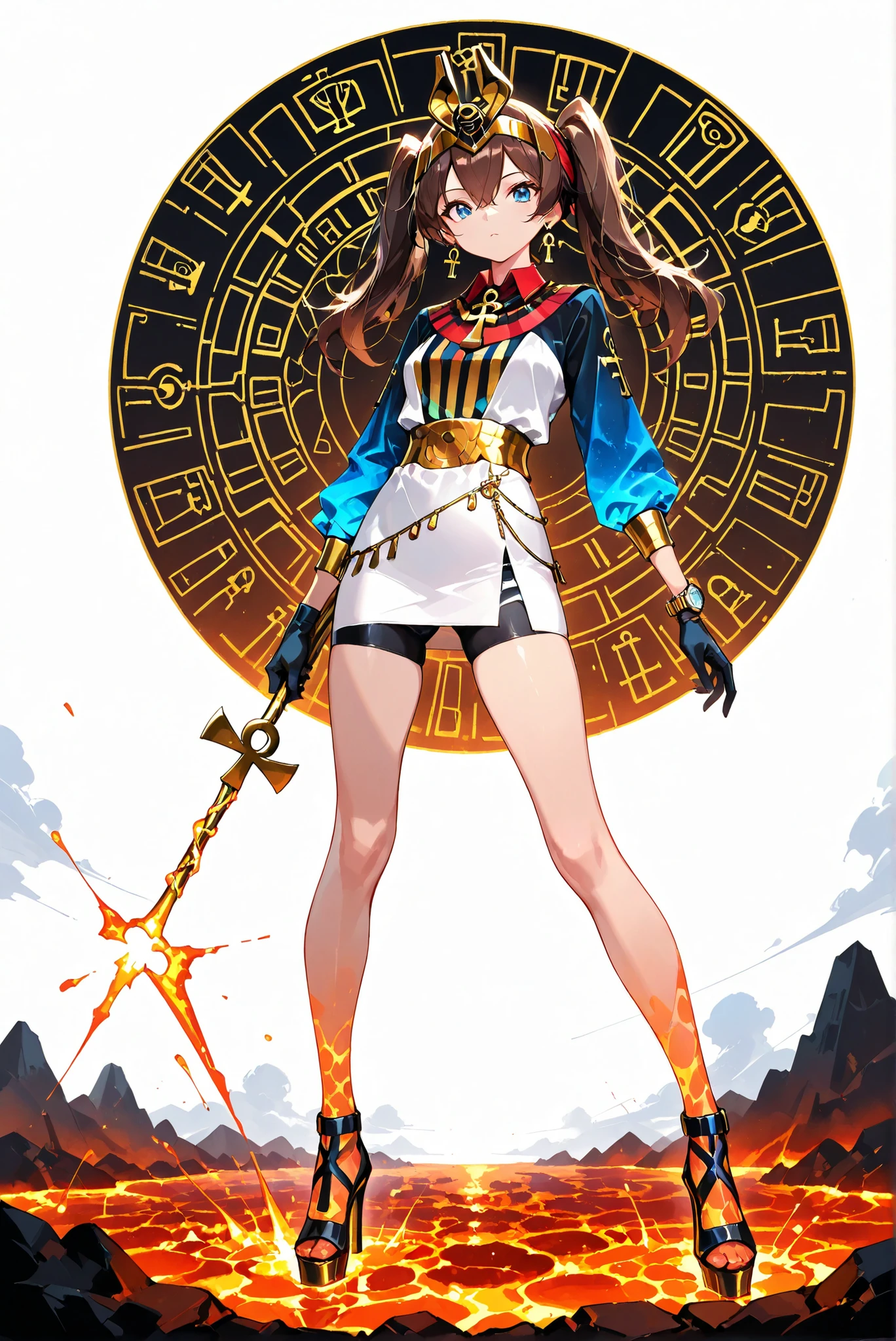 ,( white background, stands,whole body,heels, front view,Standing picture:1.7),HoleHeels,oval/Circle/Thorn/Horn Heels,,Hasty,Colorful, vivid colors ,black light ,watch, masterpiece, Very beautiful,pokemonmay, blue eyes, brown hair, bandana, long hair, red bandana, twintails, hair between eyes,
Lava, enough , luminous, Lava,holdingzeusthunderbolt, holding thunderbolt,LavaAncient Egyptian Dress, White Linen Sheeth Dress,Ankh, Gold Egyptian Headpiece, Gold Egyptian Necklace, Gold Earrings, Gold Waist Chain,bike shorts, collared shirt, gloves, microskirt , Lavamulticolored shirt, pencil skirt, Lavared shirt, shirt, Lavashort sleeves, skirt, Lavawhite skirt,