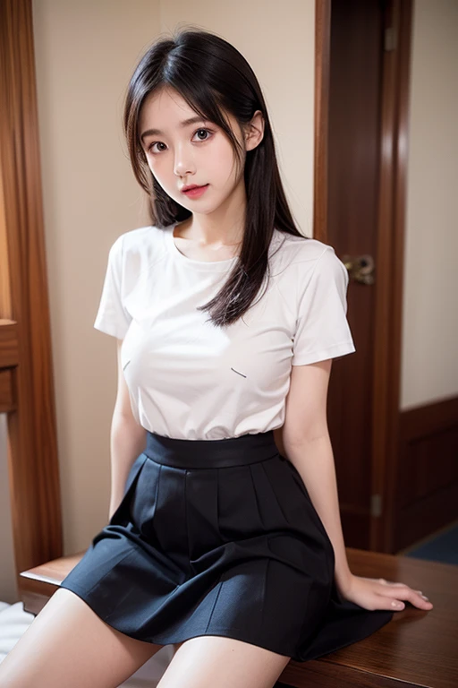 Highly detailed 8k, Realistic, portrait, studio lighting, sharp focus, detailed, dramatic, only 1 girl, delicate and beautiful, pale skin, (no makeup), (20 years old Japanese), (6 life size), (no makeup), (twin tail hair), ((Beautiful eyes)), double eyelids, slender, slender arm, medium breasts, (much pubic hair around pussy), high school student, White Short Sleeve sheer Dress Shirt, (Navy pleated skirt:1.5), pleated miniskirt, (masturbation), (dildo), (panty over dildo), (((陰核, Pussy, Vaginal opening, Open the pussy))), ((showing realistic pussy)), (((Spread your legs, Open your crotch))), dropping much white love juice from pussy, ahegao, drunker face, open mouth,