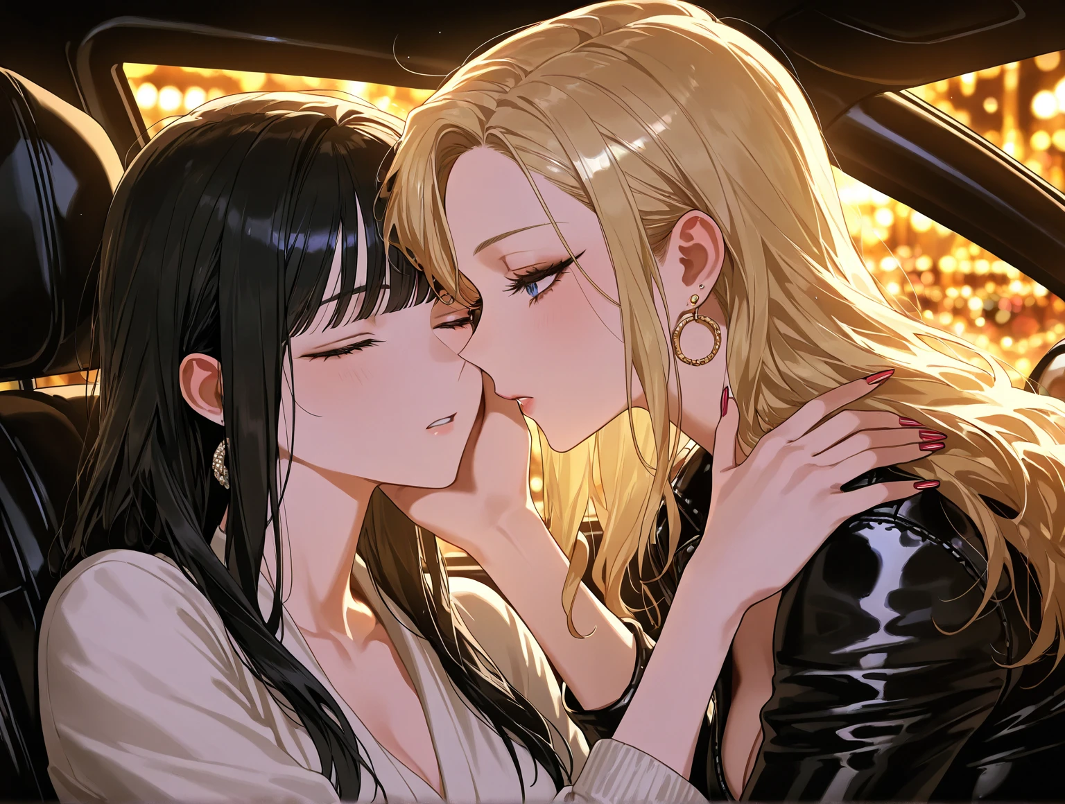 cabellos largos dorados，Two teenage girls，Kiss，
