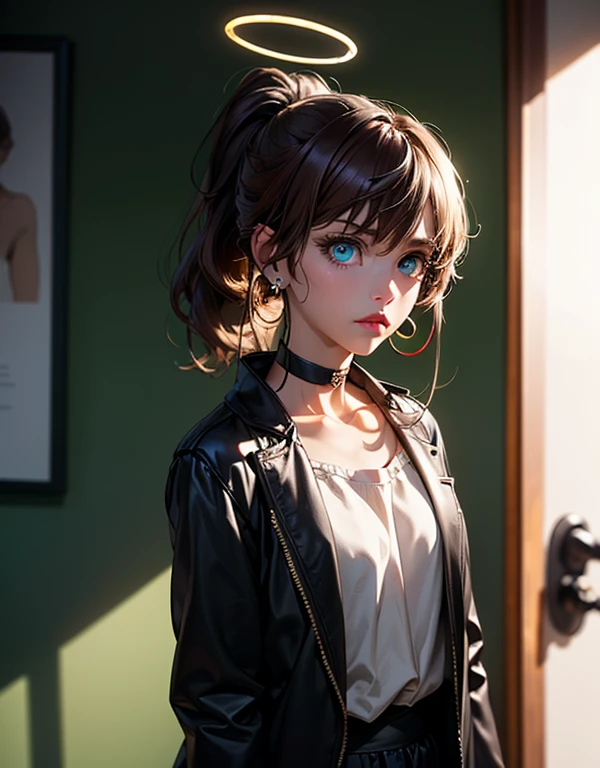 Ultra High Resolution、Ultra high quality、Ultra High Detail、Ultra high precision、Super cute sleepy girl in men's bathroom、Wear a rock jacket over and below lace、