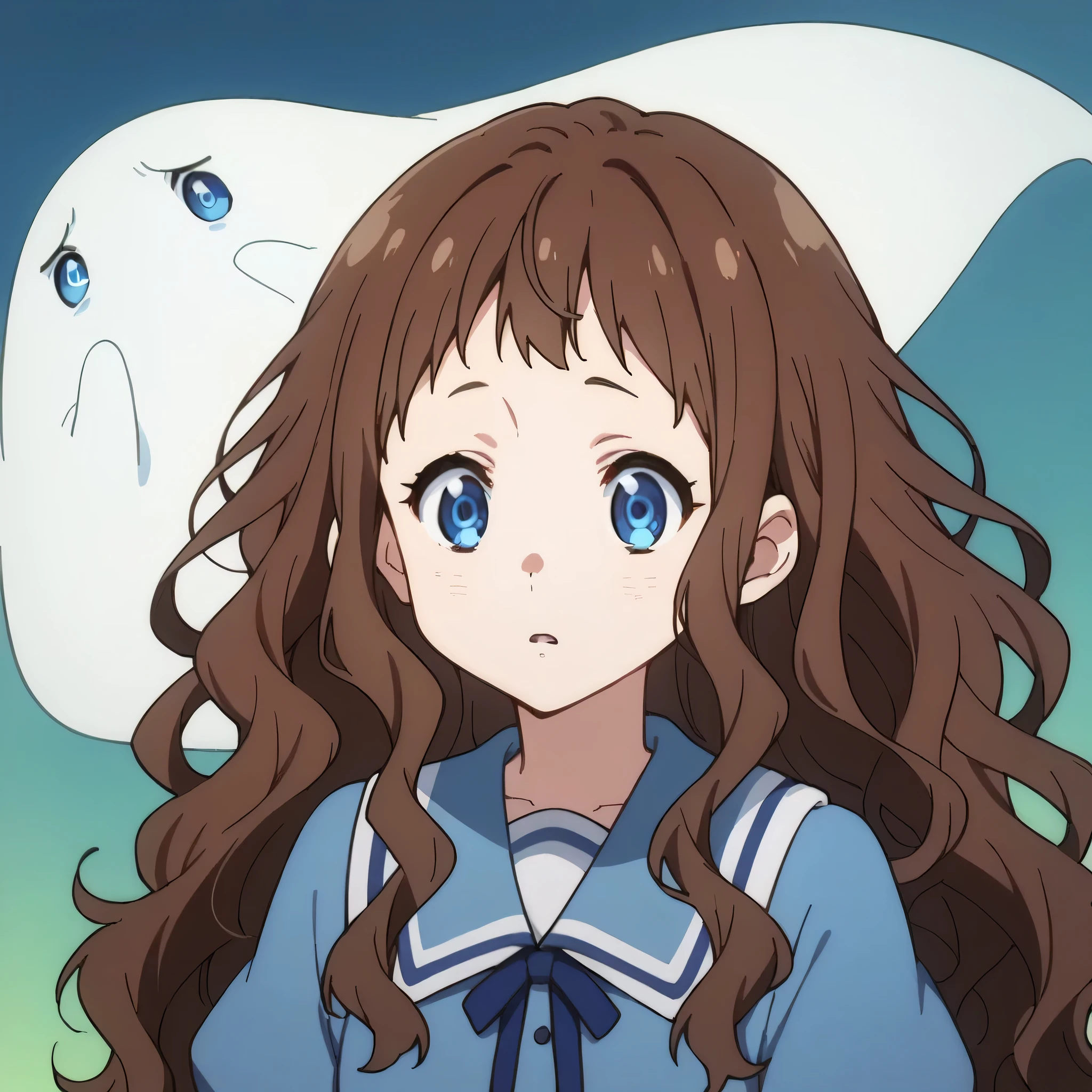 score_9, score_8_up, score_7_up, source_anime,
arche, ai shindou, long hair, blue eyes, brown hair, wavy hair,Translucent ghost, growing blue body