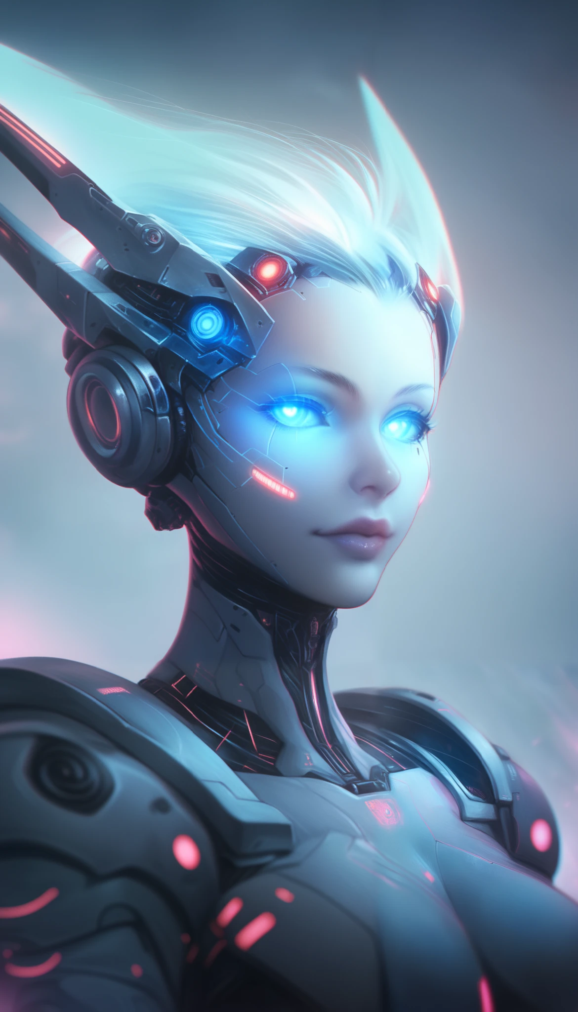 insane fashion photography beautiful young woman serene futuristic Cyberqueen translucent skin robotic head super styled glamourous magazine editorial hd 4K cinematic lighting big clear eyes white luminous background  ,<lora:3DMM_V12:1>
