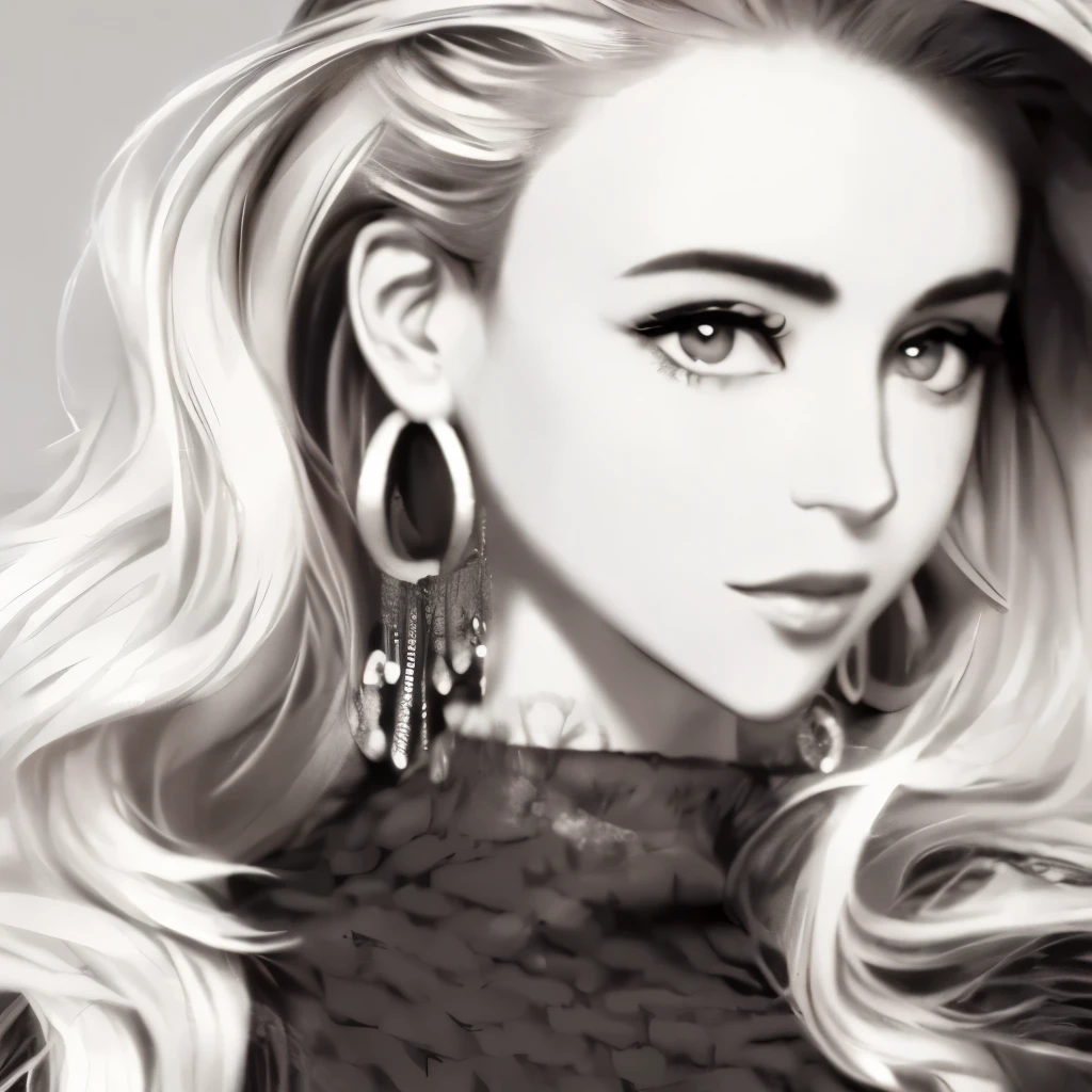 a close up of a woman with a sweater and earrings, a black and white photo by Zlatyu Boyadzhiev, cgsociety contest winner, fine art, glamour portrait, gorgeous portrait, black and white portrait, black and white vintage photo, beautiful portrait photo, gorgeous woman, photo of a beautiful woman, beautiful portrait, gorgeous beautiful woman, stunning portrait