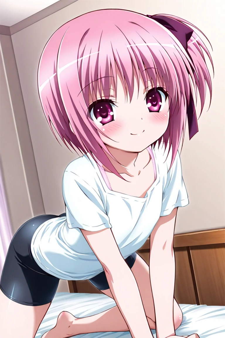 score_9, source_anime, anime coloring, momodevil, 1girl, solo, <lora:momodevilvXLPonyV1-000006:0.7>, To Love-ru, momo velia deviluke, bob cut, short hair, pink hair, purple eyes, medium breasts, bright colors, pastel, bright pink hair, hair flower, tail, demon tail, smile, happy, (pink lips:0.8), school swimsuit, shower