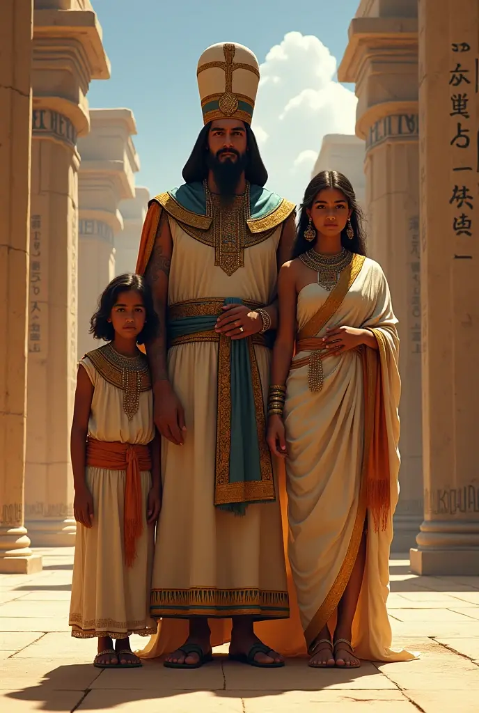 a couple accompanied by their young son, from ancient Egyptian times