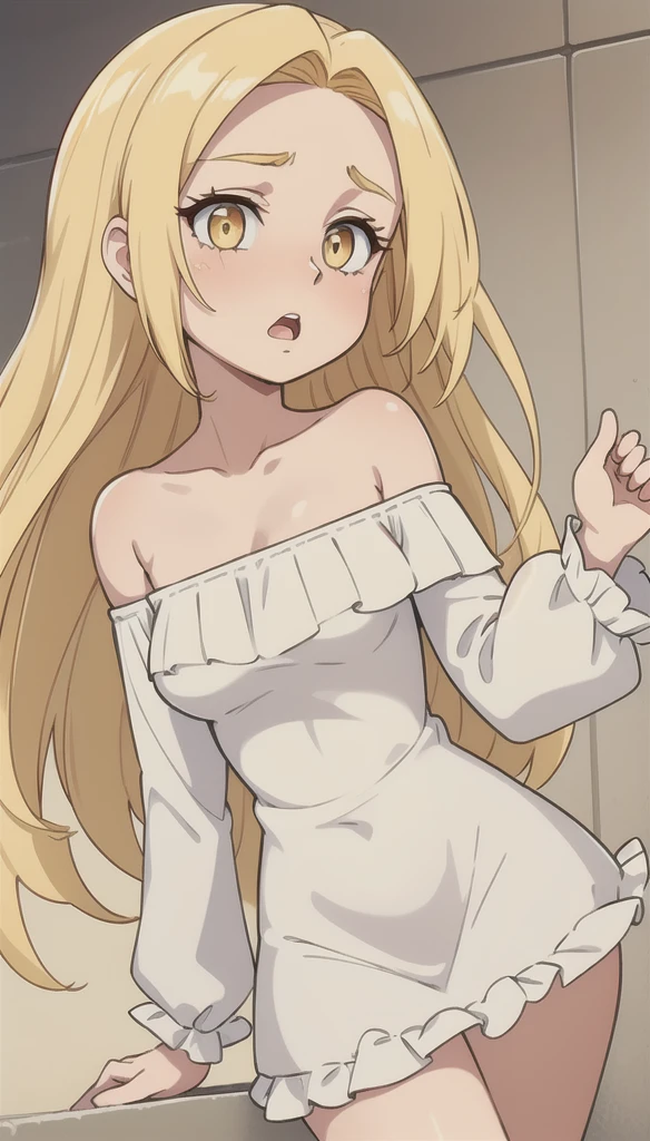 Anime. . Princess. Blonde. Long hair. Blue eyes. Beautiful eyes. Light dress. Shoes. Cold. Runny nose. Snot. Nasal mucus. Sneeze. Sneezing. Sneezes. Snot flows from the nose. Wants to chug. I have to sneeze. Very strong desperate desire to sneeze. She sneezed. She sneezed. She sneezes while standing. Fantasy city. Lock. Corridor . At the entrance to the toilet. Full height. Standing. Full body.