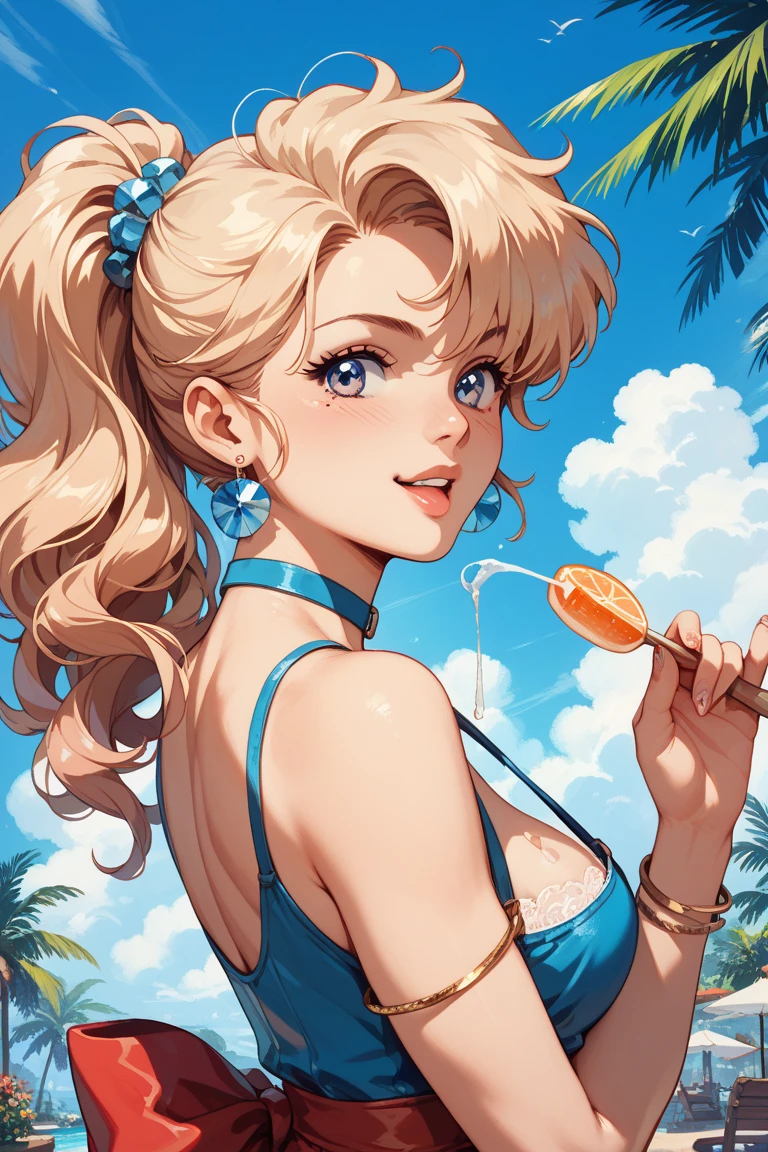 <lora:takamaki_anne:1>,takamaki anne(persona 5), solo, jewelry, medium breasts, earrings, blue eyes,hair ornament, smile, blonde hair,swimsuit, 1girl, parted lips, twintails, hairclip, long hair, stud earrings, , looking at viewer, in the water,upper body, bare shoulders, polka dot bikini,out of water,water drop,sweatdrop,