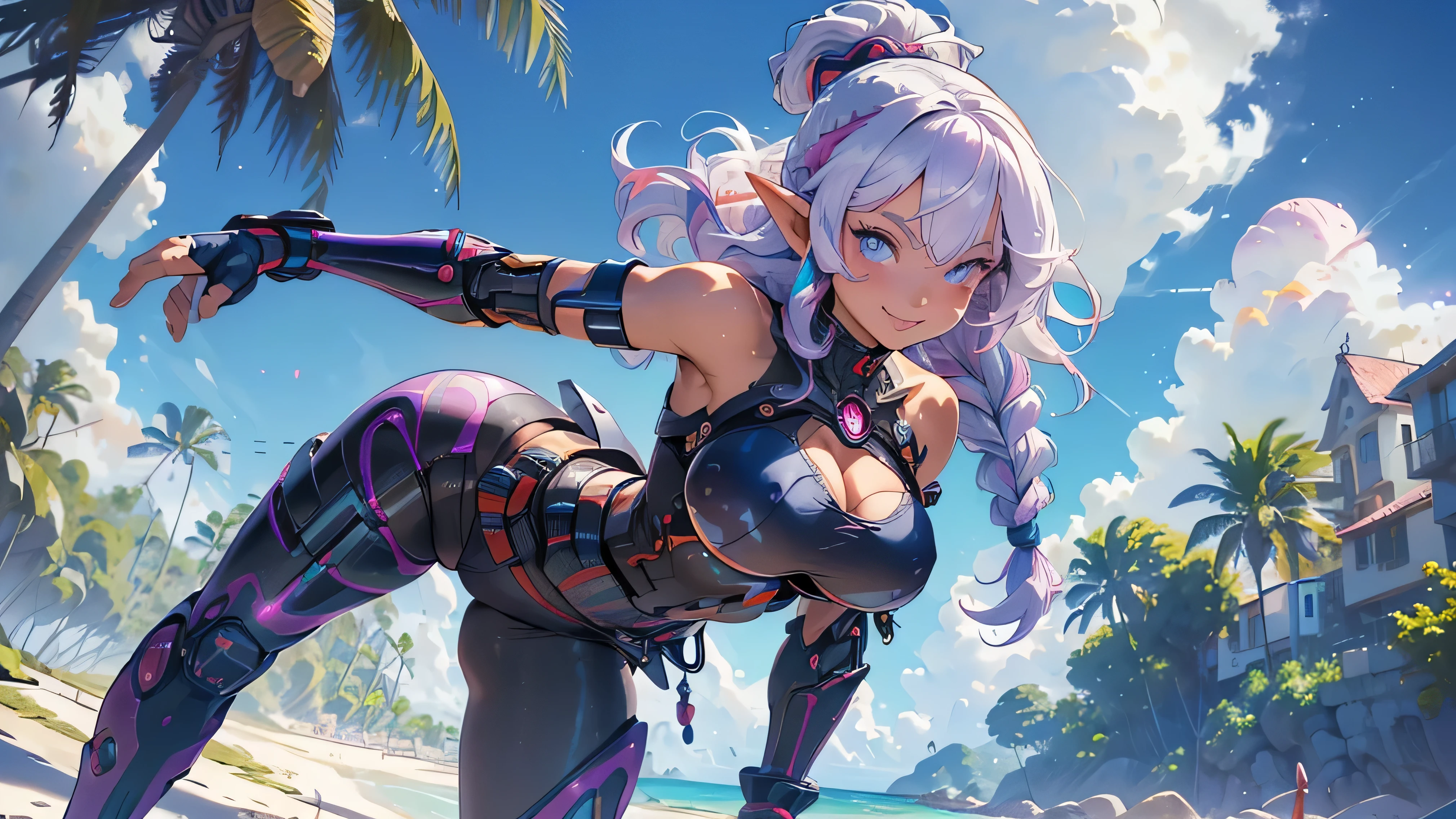 (best quality,4k,8k,highres,masterpiece:1.2),ultra-detailed,(realistic,photorealistic,photo-realistic:1.37),HDR,UHD,studio lighting,ultra-fine painting,sharp focus,physically-based rendering,extreme detail description,professional,vivid colors,bokeh,portrait,sexy,sci-fi,action,space,flying,cute woman,sexy battle armor (chrome violet),matching sci fi weapon,action pose,horrible tentacled aliens