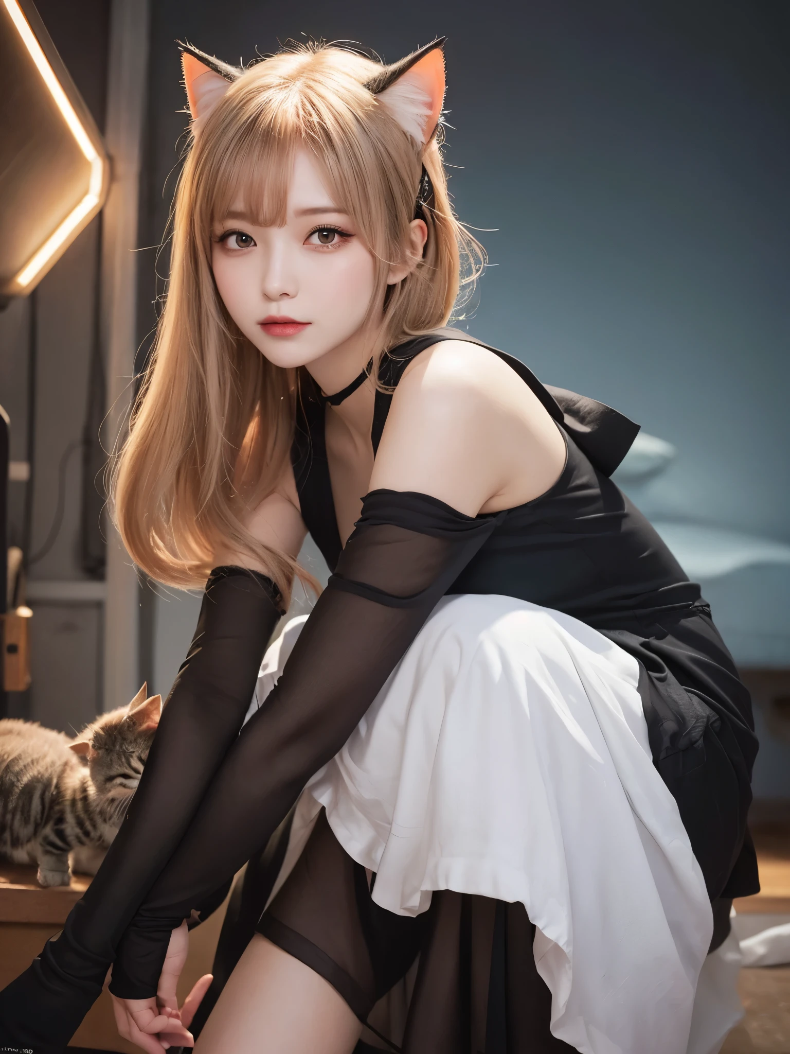 ((((The composition and angle of the girl is subjective from the viewer's perspective)))、(The girl and the viewer are lovers)、
A girl with a face she only shows to people she trusts、(1 Super sexy and super cute super big Japanese girl), brown hair, Great face and eyes, Tanuki face、Big eyes, Drooping eyes、Long and plentiful毛、thick and large erotic lips,、(wide open chest and high:1.1), Beautiful bigSuper big, Bare Chest, (Amazingly beautiful girl), brown hair,, (highest quality:1.4), (Super detailed), (very detailed CG integrated 8k wallpaper), Very detailed, High resolution raw color photos, Professional photography, Good balance between head and body,(((Super cute smile)))、 Super sexy and super cute mature woman, ((Chubby、A plump, voluptuous, selfish body that looks like it would be comfortable to hug, Round face,Tanuki face、Thick eyebrows、Big eyes。Drooping eyes、Long and plentiful、thick and big erotic and sexy lips、 About 40)), (((Wavy silver blonde hair, ポニーテール、Cat ear、Long Hair,))) 、Flashy makeup, Fuller lips, Sexy Gaze, (((white blouse with collar、Black tight super mini skirt、Black pantyhose、Black high heels)))、 (((Surrounded by lots of adorable kittens、A girl hugging a very cute kitten))), Looking at the camera, Low angle shooting, Cute duck mouth,((Very precise and accurate anatomy)), (masterpiece:1.43), (((Perfect Anatomy)))、(((Perfect proportions))), Realistic photos, Full Shot, whole body, (height: 148cm), has two legs,Has two arms、has two legs, It should have two arms、Exact finger count)) 、sexual excitement、(((Super big)))、、(((Super big)))、(((Super big)))、(((Super big)))、(((Super big)))、(((Super big)))、A shy and cute smile、(((Super big)))、(((Super big)))、(((Super big)))、(((Super big)))、、(((Super big)))、、(((Super big)))、(((Super big)))、(((Super big)))、(((Super big)))、(((Super big)))、、(((Super big)))、、(((Super big)))、(((Super big)))、(((Super big)))、(((Super big)))、(((Super big)))、A shy and cute smile、(((A cafe with lots of cats)))、(((Eating sweets))