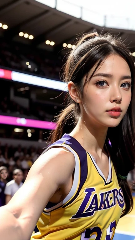 Woman wearing basketball suit