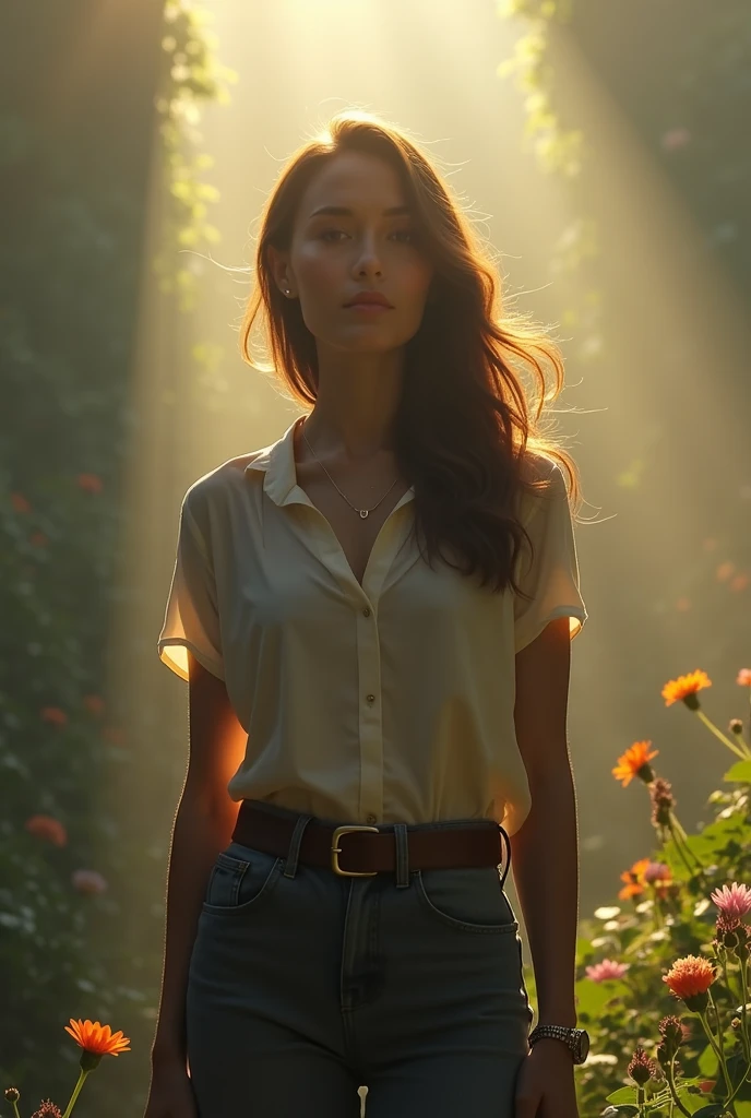 professional photograph of a female vogue model 35yo with pale skin, beautiful evil slavic muscular woman, long light brown hair, (Enchanted Forest by Eyvind Earle:1.1), outdoors., wide expanse of heavenly beauty, beautiful place., full length, perfect female anatomy, in [incredible | unthinkable | magical] place, ((foggy:0.95).), Experimentation with light and shadow, she is majestically arrogant and contemptuous of those around her., The image shows a full-length (wide-angle shot:1.13) of 27 y.o beautiful woman in high heels, ([white | blue] (shirt:1.2), full sleeves, (pants:1.2):0.85), exudes confidence and attractiveness, (mini galaxies and stars swirling inside, colorful rainbow steam:0.7), soft natural volumetric cinematic perfect light, (high contrast:1.1), warm lighting, absolute sharpness, [vintage | 80s Colors:0.7]., (beautiful glowing:0.7), highly detailed,24mm photograph, film, bokeh, professional, 4k,