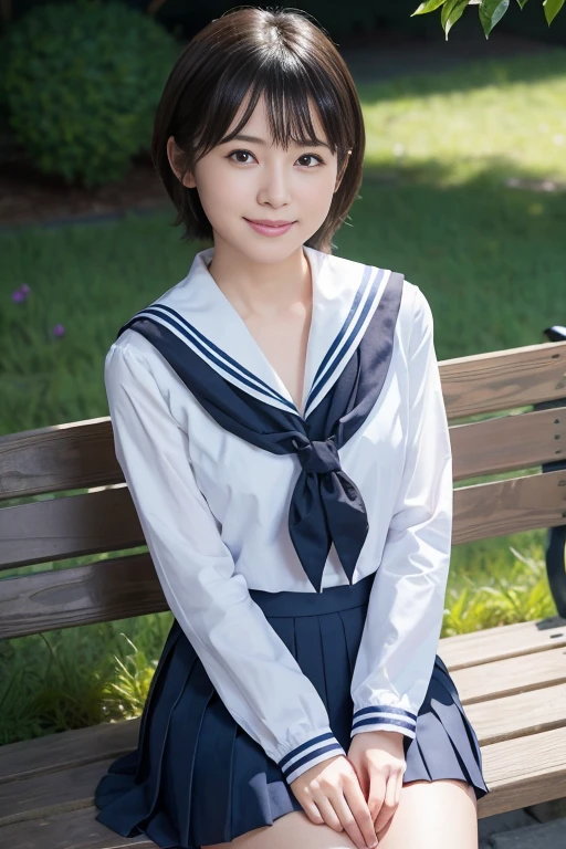 (masterpiece,highest quality,超A high resolution),japanese woman,Beginner girls、(perfect limbs、perfect anatomy)、cute、high school sailor suit、short sleeve sailor suit、navy blue skirt、pure white、beautiful skin、Moist eyes、brown shiny hair、Colors and landscapes of youth、feeling of love、big breasts、laugh shyly、school classroom、Study at your desk、Chair、Note、write with a pen、textbook、the curtains sway、window、weak sunlight、english class、(artistic landscape painting)、