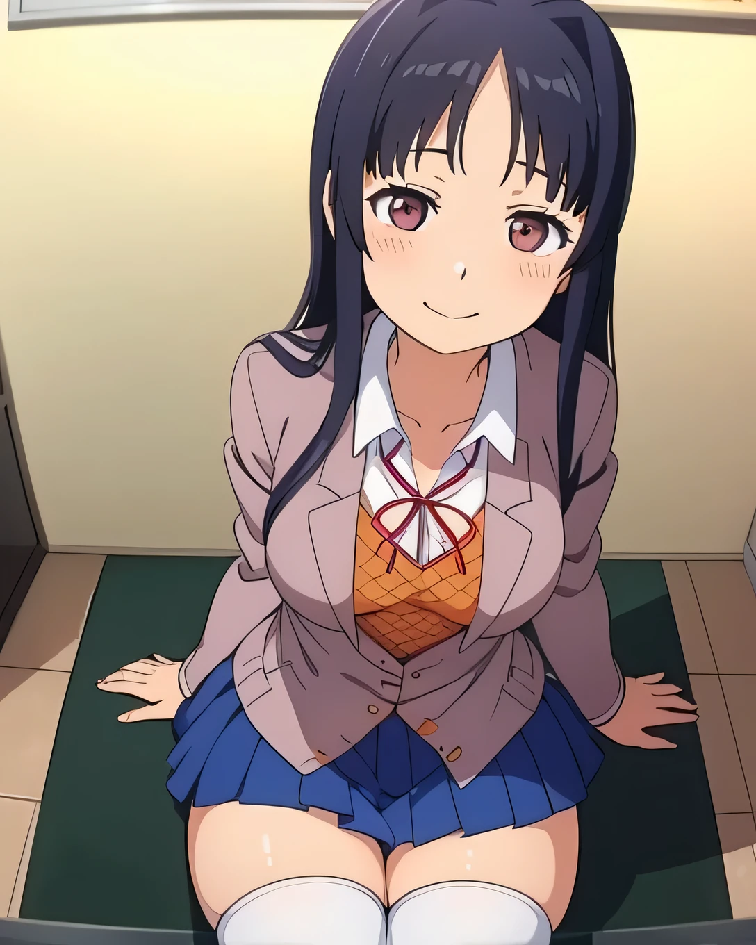  ,upskirt,full body,Beautiful legs,1girl, knees up ,looking afar,classroom ,(((white lace panties))) ,beautiful thighs alone ,beautiful thighs,looking at the viewer, anime coloring, mizore yoroizuka, Kitauji High School , serafuku, blue sailor collar, Blue neckerchief, looking at the viewer, parted lips , blurry,(figure:0.8), (detailed and beautiful eyes:1.6), highly detailed face, perfect lighting, Highly detailed CG, (perfect hands, perfect anatomy),masterpiece,High resolution,anime key visual,detailed and beautiful eyes,highest  quality,unity 8k wallpaper,super dense skin,white skin,best quality, Wallpaper,8k,Kyoto animation,Ultra detailed eyes,growing eyes,detailed face,high detailed hair,highest quality,holding music instrumental,fulute 
