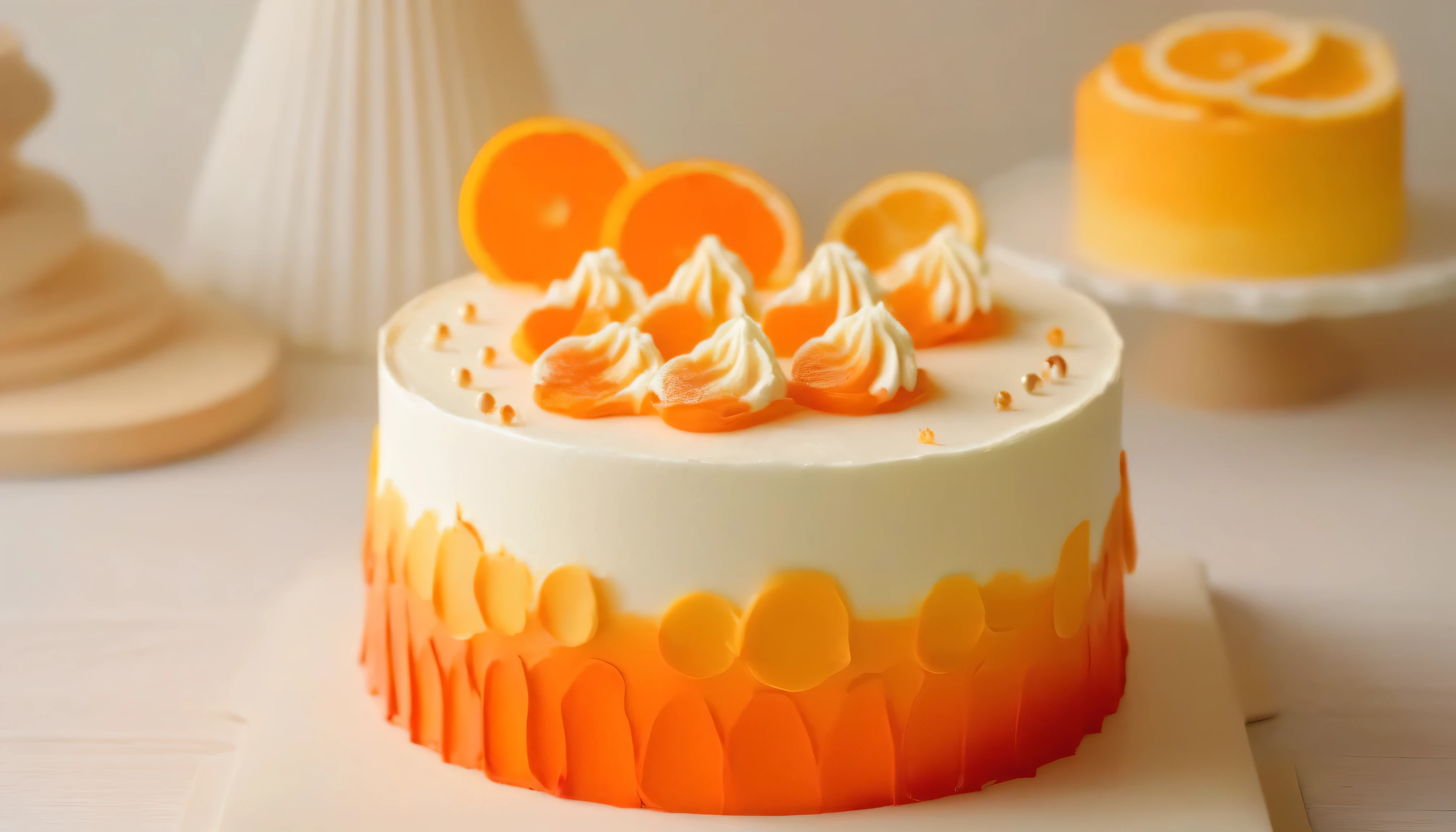 High resolution photos_xl was placed on the table,A picture of a cake with a single layer of round cake_xl,Above is ocean waves, orange theme,simple background, detailed, high resolution photos,indoor,Tilt-Shift,miniature,Cute and adorable,still life,From the front,watching the audience . Soft and natural lighting,Macro detailed info,bright colors,fresh ingredients,Glittering texture,soft background,Stylized electroplating,Wooden tabletop,Decorated with,Tempting,Edit quality, 8,000,HDR, Ultra HD, masterpiece,best quality,highly detailed, high resolution ,Meticulous attention to detail,extremely detailed,ultra detailed,wallpaper