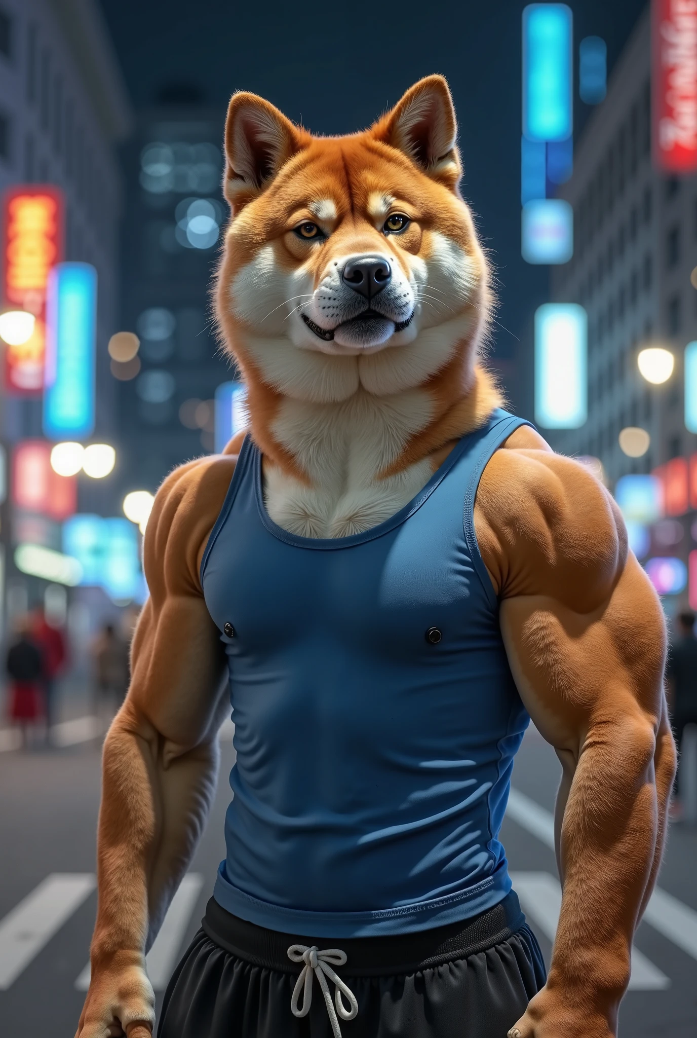 Arafede dog standing in restaurant wearing sunglasses, Super buff and cool, Muscular!!, governor, mr universe, Muscular!, Muscular!!!, beefy, doge meme, Large muscles, musculous, muscular character, Big muscles, very buff, buff man, hairy bodies, dog as a god, dog - faced muscular goblin, showing off his muscles