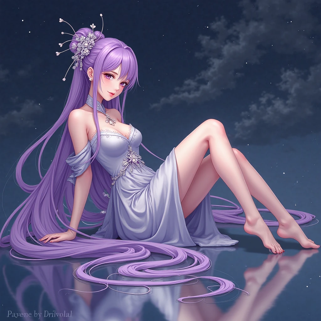 "Colorie ce dessin d'une sirène avec un style réaliste. Utilise des nuances de violet pour ses cheveux et ses nageoires, en ajoutant des reflets et des ombres pour donner de la profondeur et de la texture. Pour sa peau, utilise des tons naturels, avec des dégradés subtils pour les ombres et les lumières. Les écailles sur son dos doivent être dorées ou cuivrées, avec des reflets métalliques pour les faire ressortir. Ajoute des détails réalistes aux éléments aquatiques, comme des gouttes d'eau sur sa peau et des effets de lumière pour simuler un environnement sous-marin.