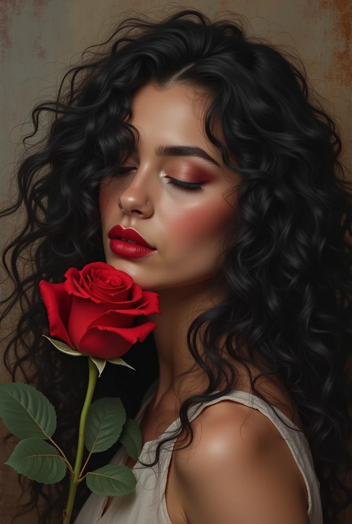 There is a woman in a red dress, cabelo encaracolado preto, cabelos negros cacheados, longos cabelos cacheados pretos, longos cabelos negros encaracolados, preto longo cabelo encaracolado longo, longos cabelos cacheados pretos selvagens, cabelos cacheados, longos cabelos cacheados escuros