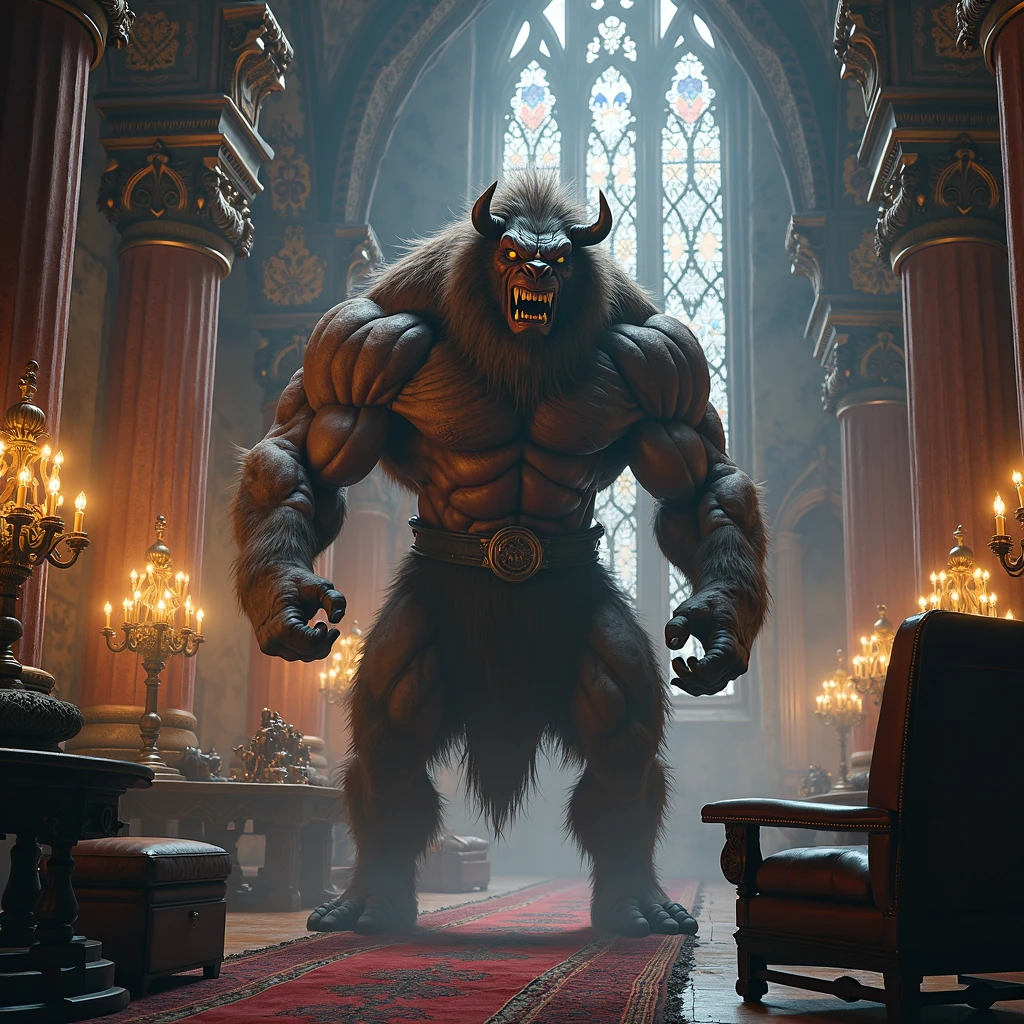 Make the beast of "beauty and the Beast" prowling around inside his luxurious castle