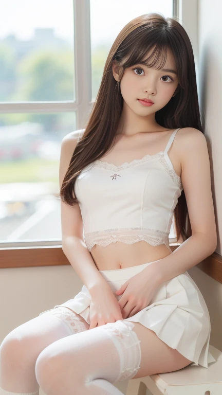 Unbelievably beautiful japanese girl, junior high school, (flat, small, slim, tiny), (have a vaginal sex , Please insert penis into your pussy:1.3), neat and clean face, baby face, emotional happy smile face, pulled back ponytail hair, 15 years old, (Best Quality, 8K, master piece :1.3), (gleaming skin, Shiny hair:1.4), master piece, Best Quality, (Ultra-detailed), white lace skirt