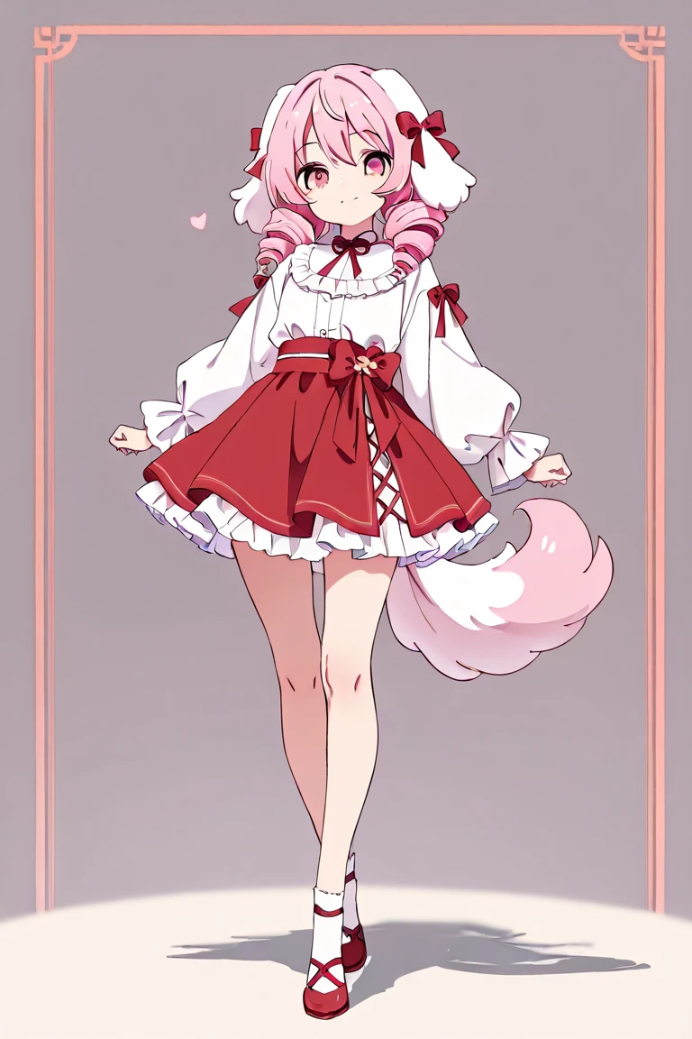 a close up of a woman in a pink dress and fur coat, pink mini-skirt, pink clothes, pink fur, pink body harness, pink tight mini-skirt, pink fluffy fur, pastel pink skin tone, intriguing outfit, pink fox, female furry mini cute style, pink vibe, wearing crop top and miniskirt,  body, pink pastel