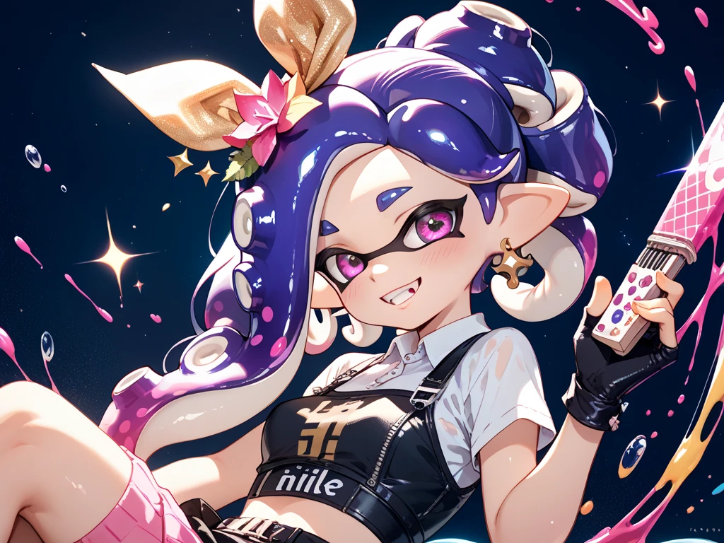 masterpiece, Highest quality, 8K, Real Anime、、Cinematic Light,tchibi, One Splatoon girl,Full Body Lesbian,Russia, ((Rainbow colored tentacle hair)), ((Micro Thong)),((Neon purple sweatshirt)), ((Golden Eyes)), Complex eyes,Beautiful attention to detail,Symmetrical eyes, A slightly thinner face、blush、Ponytail tentacle hair,(Pointy Ears),Wide Hips, cute,(Tear:1.5, Unzip),((Underbust:1.5)), ((thigh_strap)),(((liquid paint hair:1.1))),
Shiny skin:1.5,Light Skin: 1.5,Sunburned skin,Shiny skin,very Shiny skin,Shiny body,Glowing Skin,Wet Skin,
(Browsing Caution:0.55), ((gigantic breast, Cleavage、Small waist, )), (Vibrant colors),(Rave Graffiti Scenery, Graffiti art),