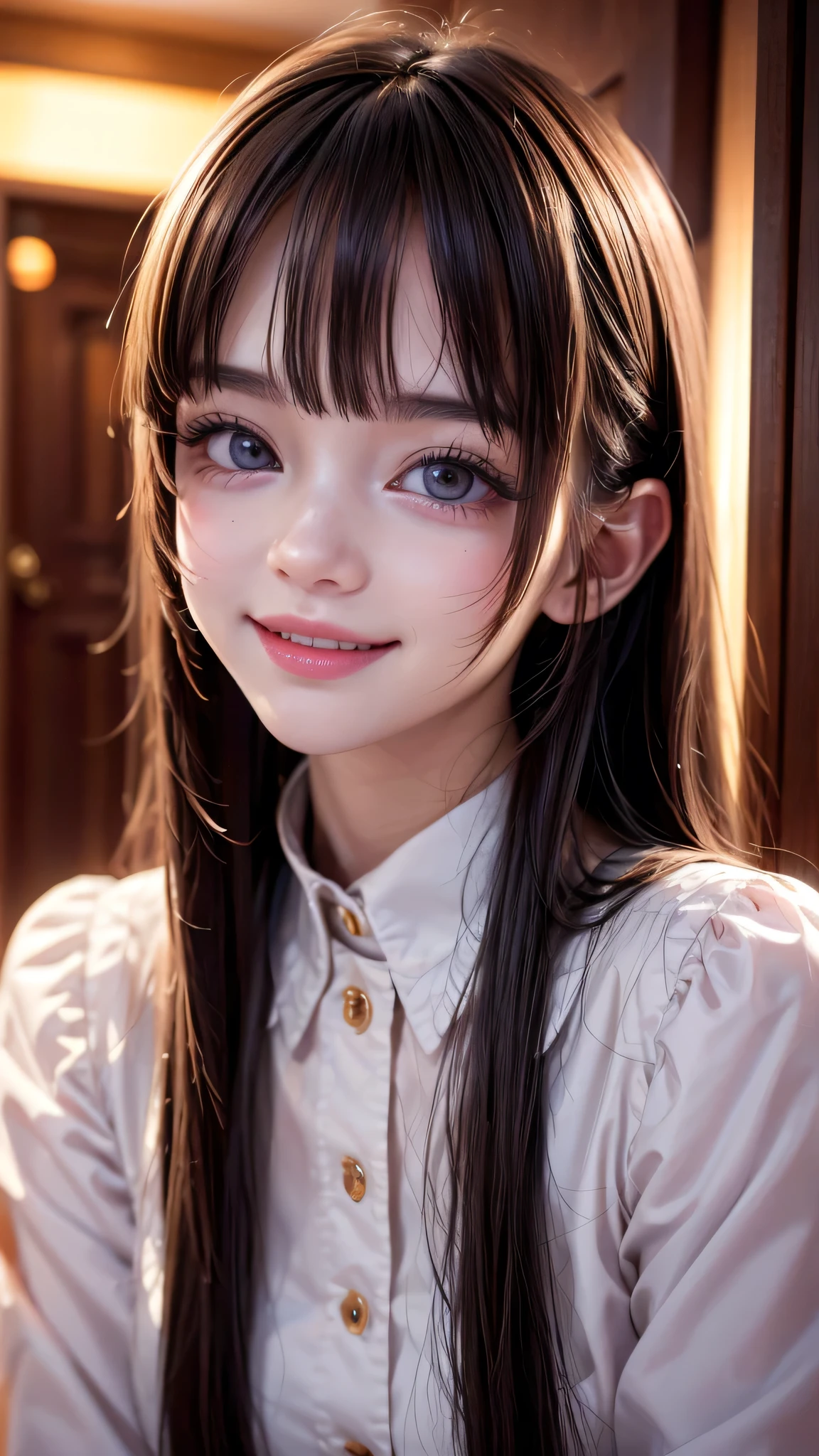 A close up of a young girl with long hair and a white shirt - SeaArt AI