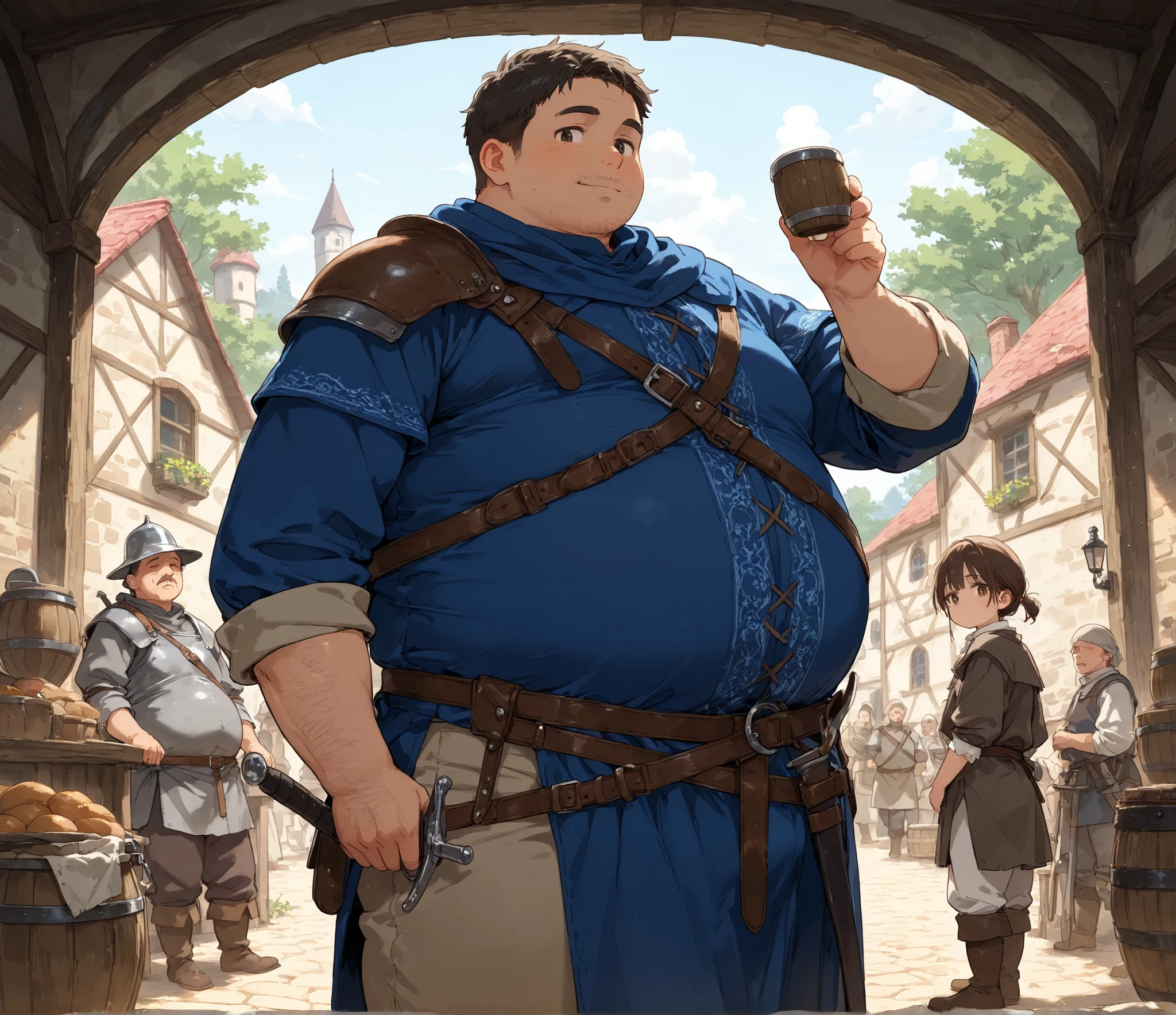 tall male peasant human, poor man, overweight, fat, medieval clothes, medieval time