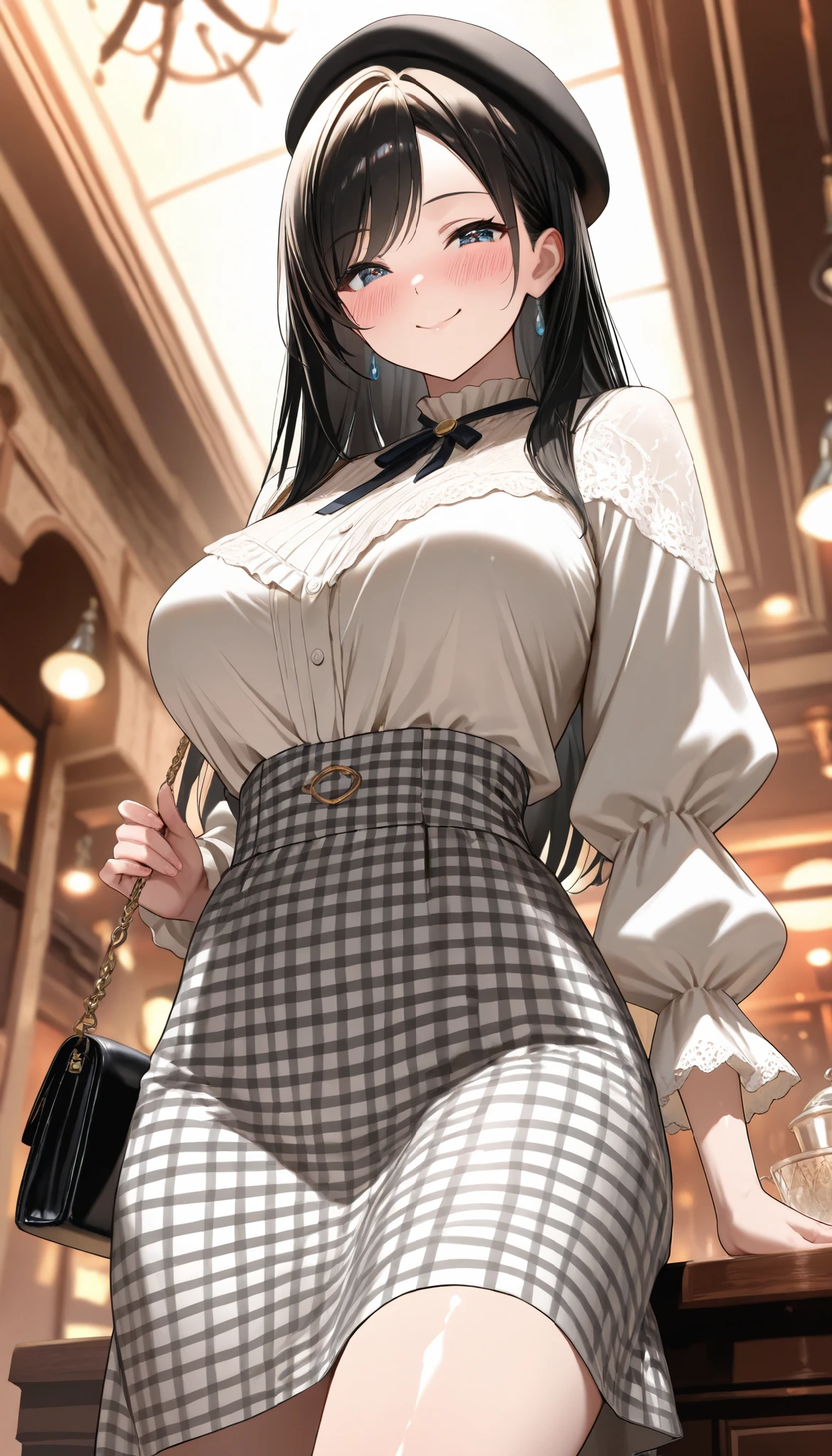 ((masterpiece:1.4)), ((highest quality:1.4)), ((masterpiece)), ((highest quality)), ((Intricate and detailed:1.4)), ((Super detailed)), Absurd resolution, perspective, dynamic, Very detailed, Bokeh, 8k,Official Art,Very detailed CG ユニティ 8k 壁紙, Cinema Lighting, Rim Light, Dim lighting, Ambient Lighting, One girl,17 year old female,Mature Woman, Best Shadow,Detailed white skin texture, Beautiful face in every detail, One girl,alone,View Viewer, Shiny skin,Charm,Beautiful detailed long black hair,(Blunt bangs:1.3), "blue eyes", compensate, Thick eyelashes, eye shadow, Beautiful Eyes, Hyper Detail, Super detailedな目, blush,Sharp eyes, Lips closed, ((Huge breasts:1.4)), Symmetrical breasts, ((Edge Quality,blouseを着た女性,and a short leather skirt:1.3))((Wearing EDGCT,blouse:1.4)),((Nipples showing through white shirt)),((Long nipples)),((emerald brooch|Puffy sleeves|Frills:1.4))|((Shirt buttons:1.2)), ((Waist belt, Black leather short hot pants combo garter belt, stockings)),((Curved body,Slim waist,Wide Hips,Thighs)), Fits perfectly to the skin, Leg gap, 美しいThighs, Beautiful legs, Long legs, (Perfect hands), (Wear glasses:1.3), indoor ((Against the backdrop of a medieval aristocratic mansion,playful nature:1.4))(Blurred Background:1.2), Detailed Background, ((Cozy atmosphere:1.3)), Thighs, ((Are standing)(Are standing:1.2)), (Purelos Face_v1), Edge Hime cut, ((From the side)),Low - Angle,Tall Woman,Shiny skin, (Huge breasts: 1.5),((orgasm,blush,Ahegao,saliva,saliva trail:1.1)), ((Sweat a lot)),Pussy juice,