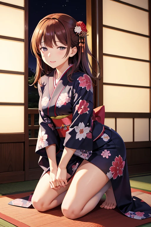 anegasaki nene、Shiny brown hair, short hair, (Beautiful brown eyes、Sparkling eyes, Fine grain)、smile、超detailedな目、非常にdetailedな顔, 非常にdetailedな目,
(masterpiece,Highest quality,High resolution,Highest quality,Super detailed),8k,wallpaper,An illustration,
1 female,A prostitute stands in a narrow alley,
((look at me)),((Lewd Smile)),
(Glowing Skin),Beautiful kimono,Beautiful legs,
(((hand,detailed,perfection.perfectionion,hand))),(Beautiful female hand),(front:1.5),(From below),(((Kyoto at Night))),(kimono:1.5)