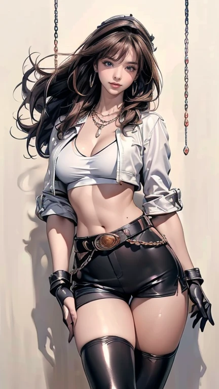 Female pirate, white silk shirt, deep v neck, navel