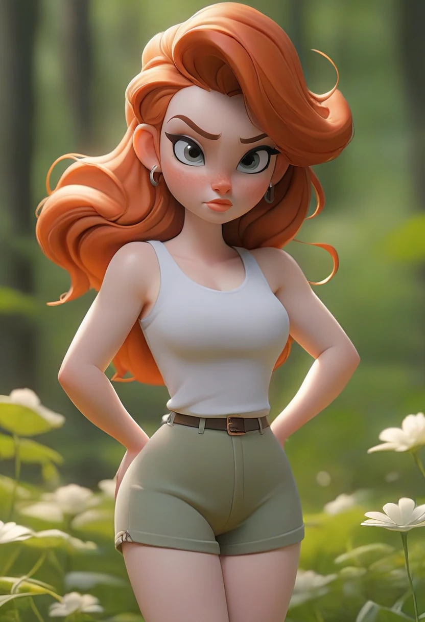 (score_9), (source_ derpibooru_p_95), (earth pony), ((anthro oc pony :1.1)), (shoulderless top, cute skirt), shy, blushing, solo, realistic long hair, bangs, anatomically correct, flat chest, curvy figure, high res, pink bottom lip, extremely detailed, tween, filly, absolutely stunning, freckles,